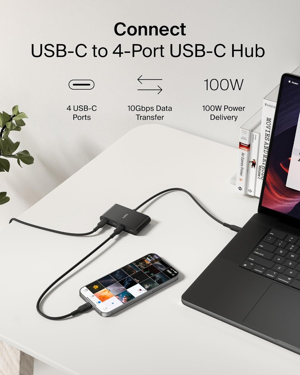 100W USB-C Hub 4-Port 10Gbps Adapter encalife