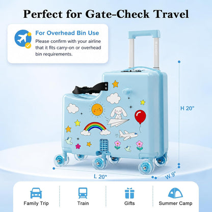 Kids Ride-On Suitcase with Spinner Wheels | Carry on Luggage encalife