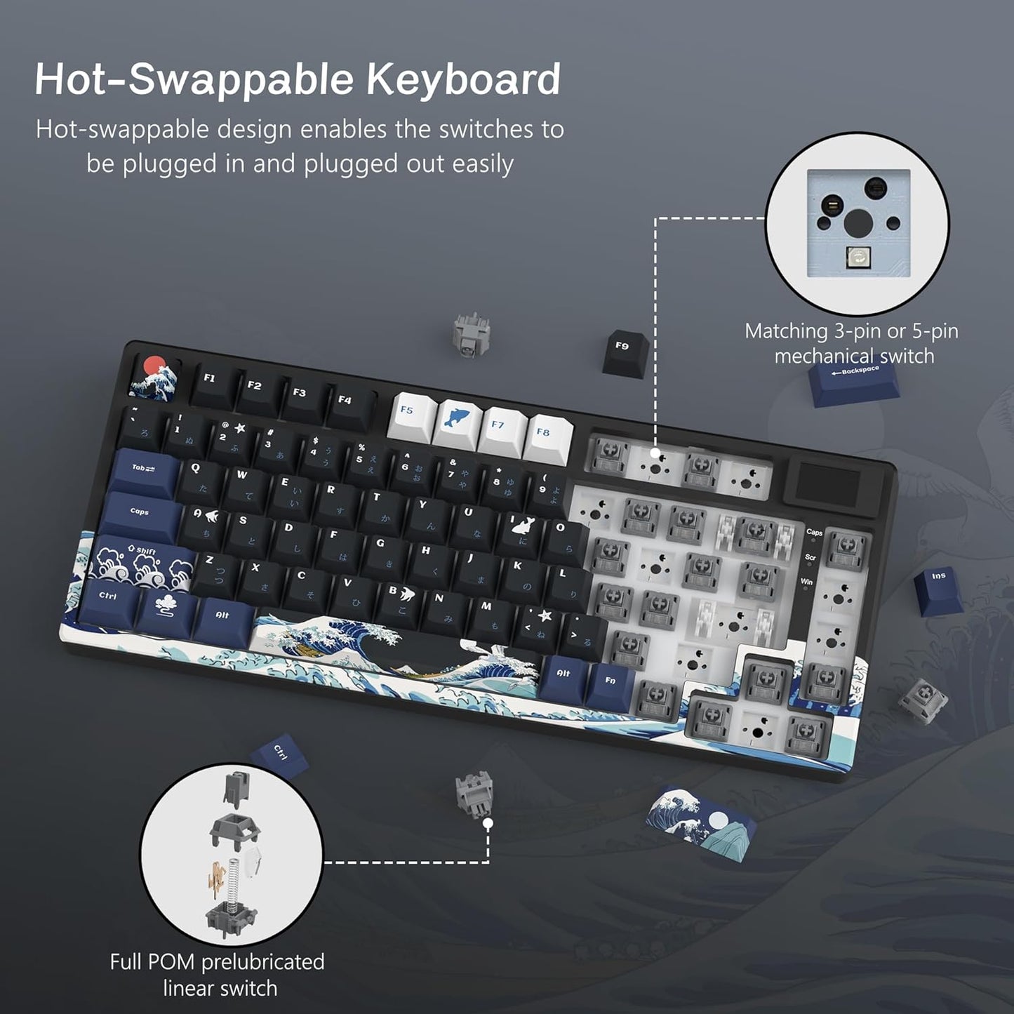 Gaming Keyboard with Display Hot Swap encalife