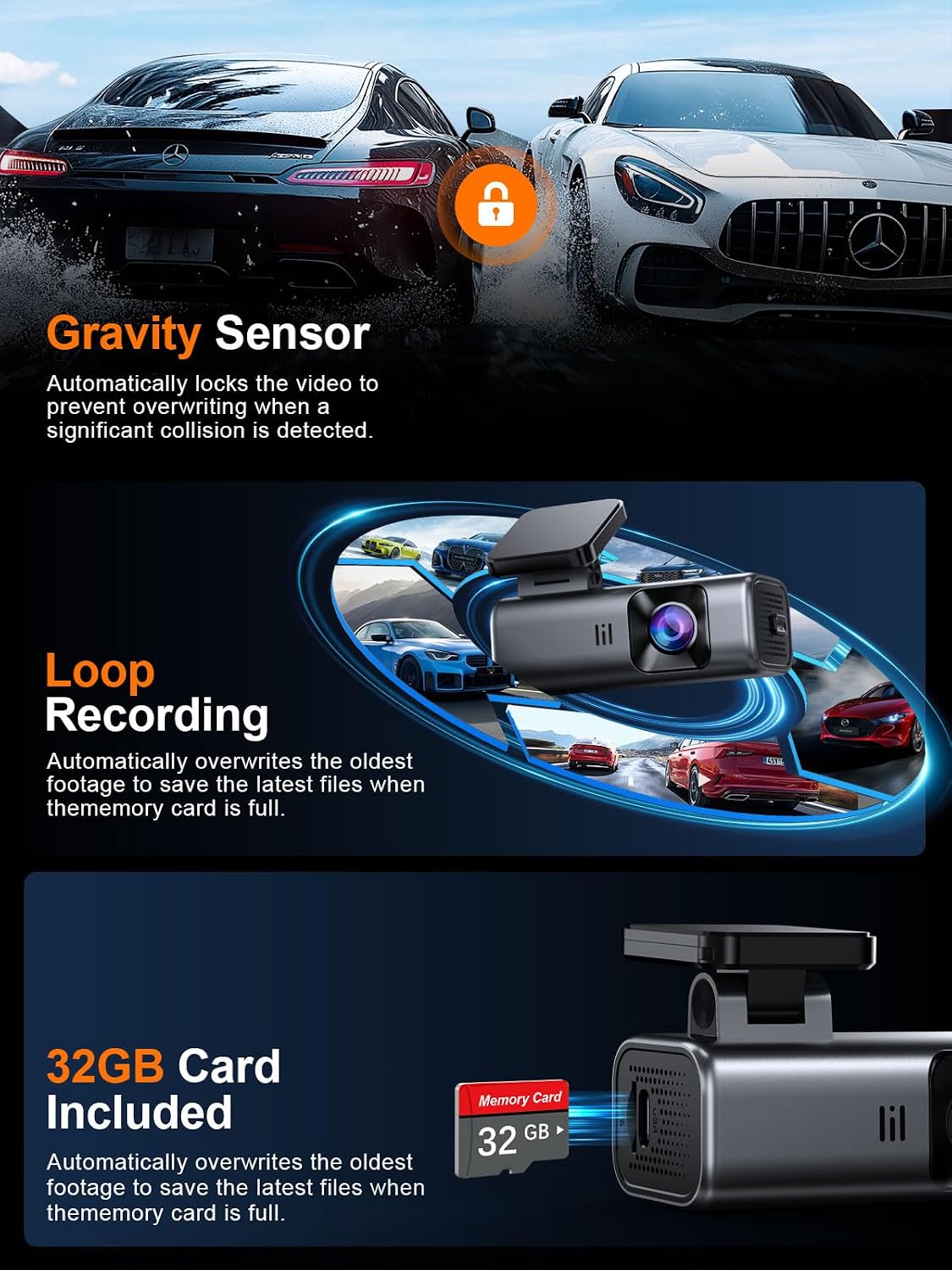4K Dash Cam Front With 5GHz WiFi Recording encalife