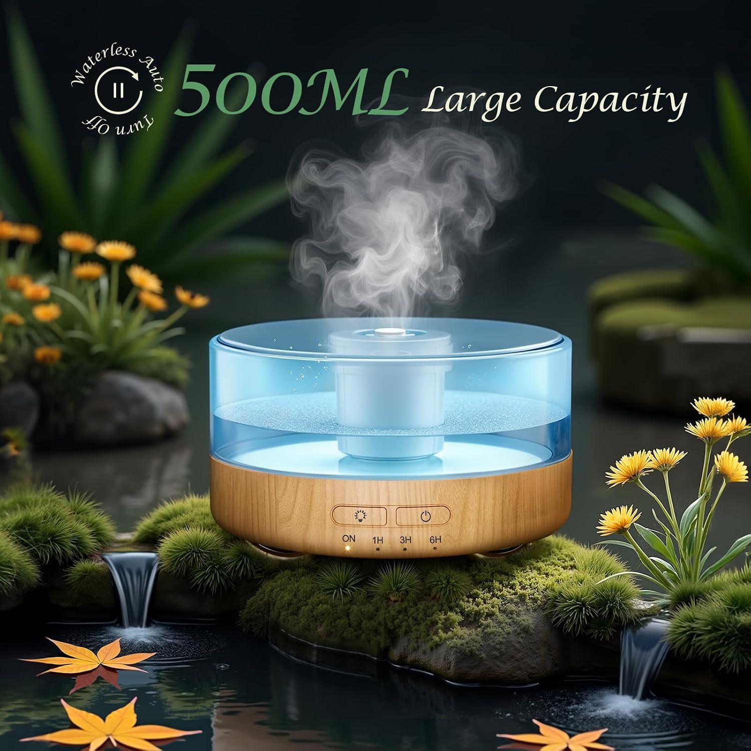 500ML Fireplace Essential Oil Diffuser Flame Light encalife