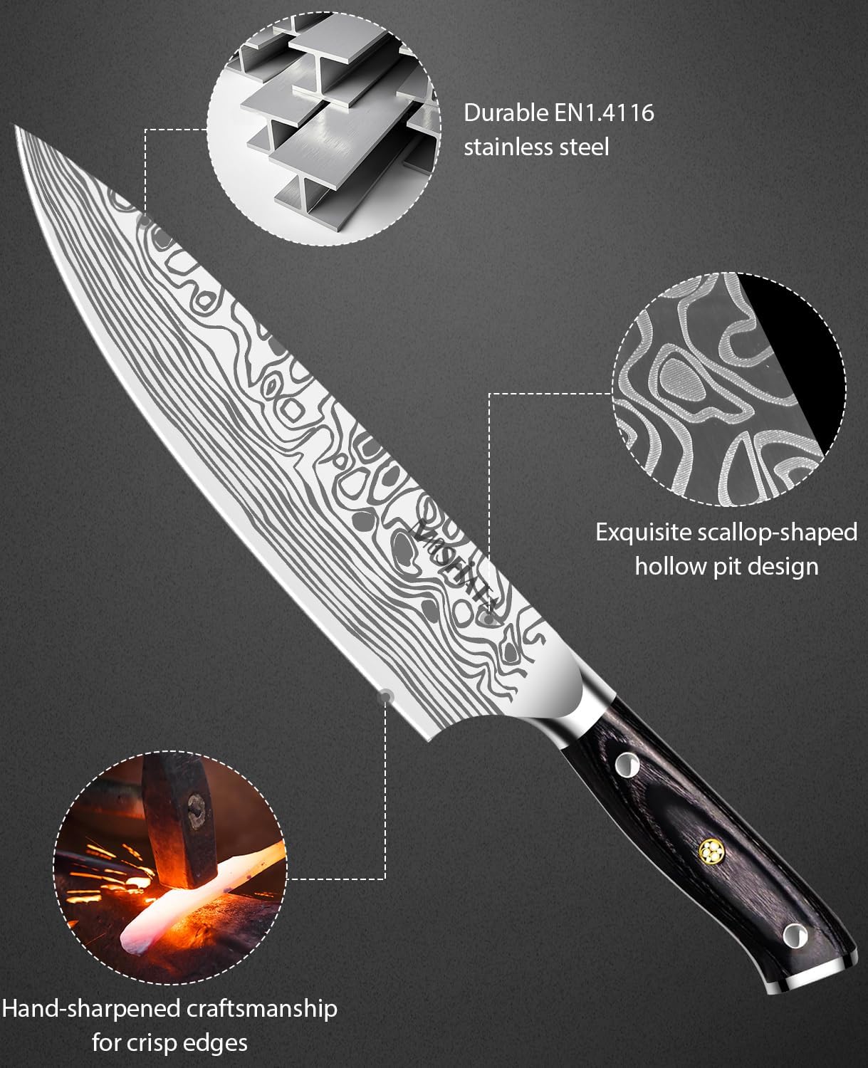 8” Professional Chef Knife – German High Carbon Steel, Razor Sharp encalife