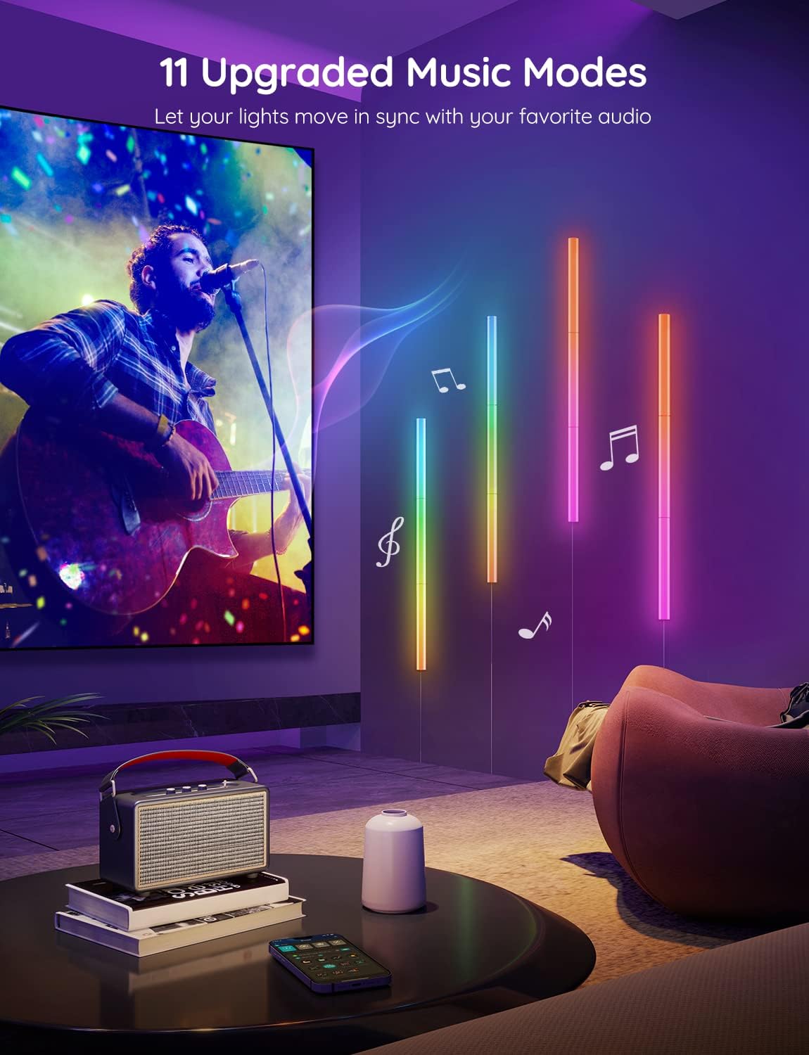 RGB Lighting Wall Bars for Bedroom Gaming Decor encalife