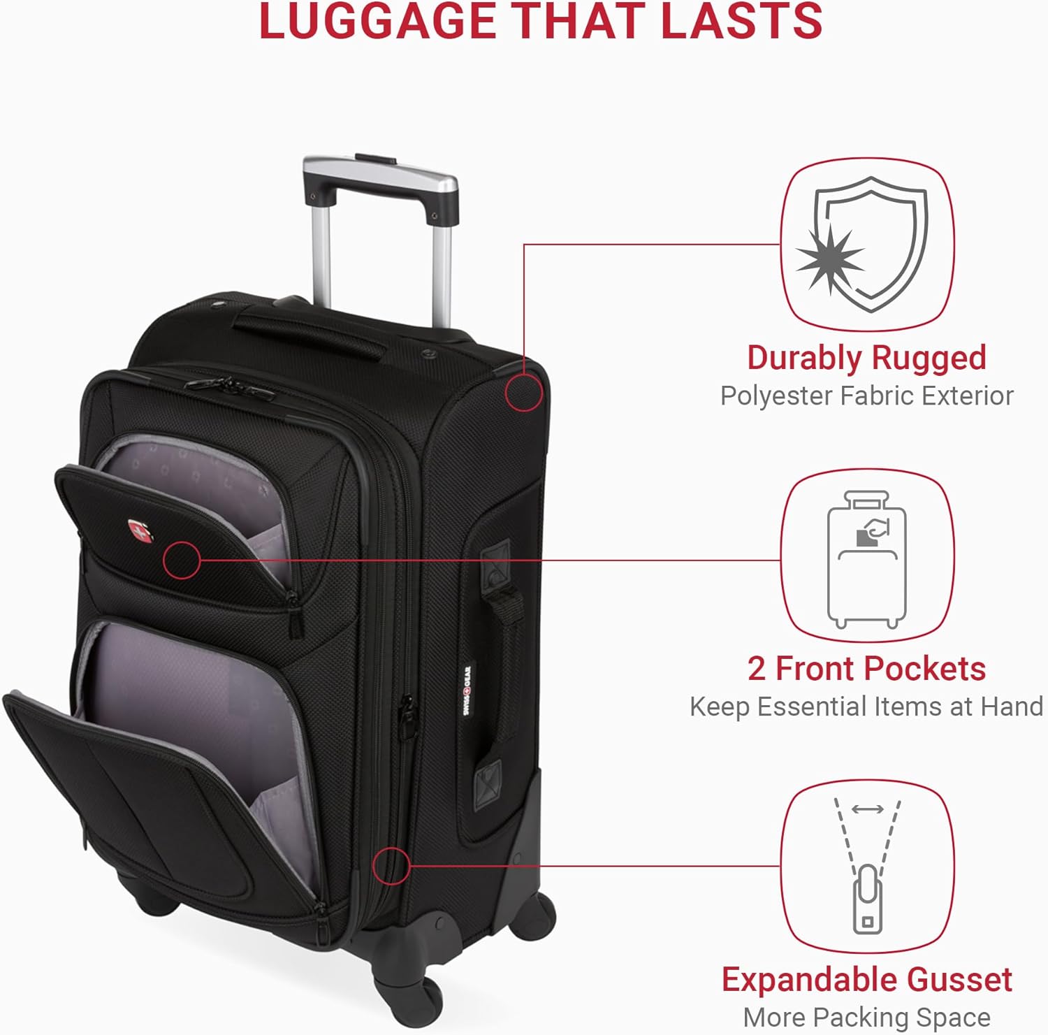 SWISSGEAR Sion Carry-On Luggage I Softside Expandable Spinner Suitcase encalife