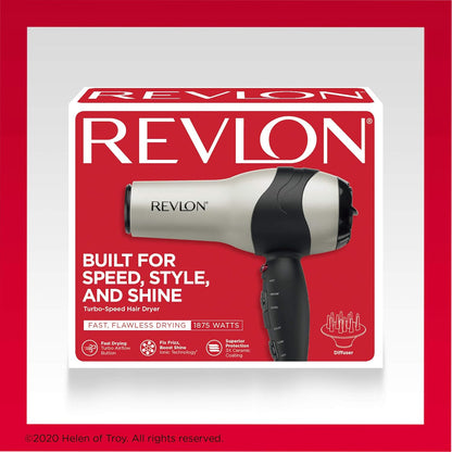 REVLON Turbo Hair Dryer | 1875 Watts of Maximum Shine, Fast Dry (Silver) encalife
