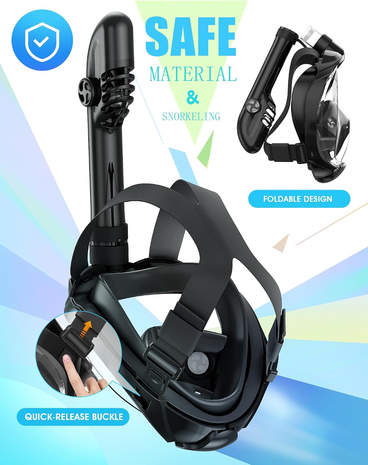 Full Face Snorkel Mask Panoramic View Camera Mount encalife