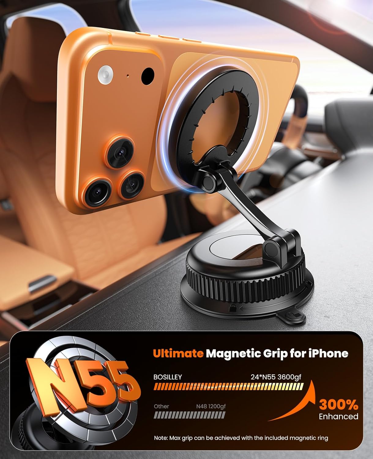 Magnetic MagSafe Car Phone Mount Foldable Suction encalife