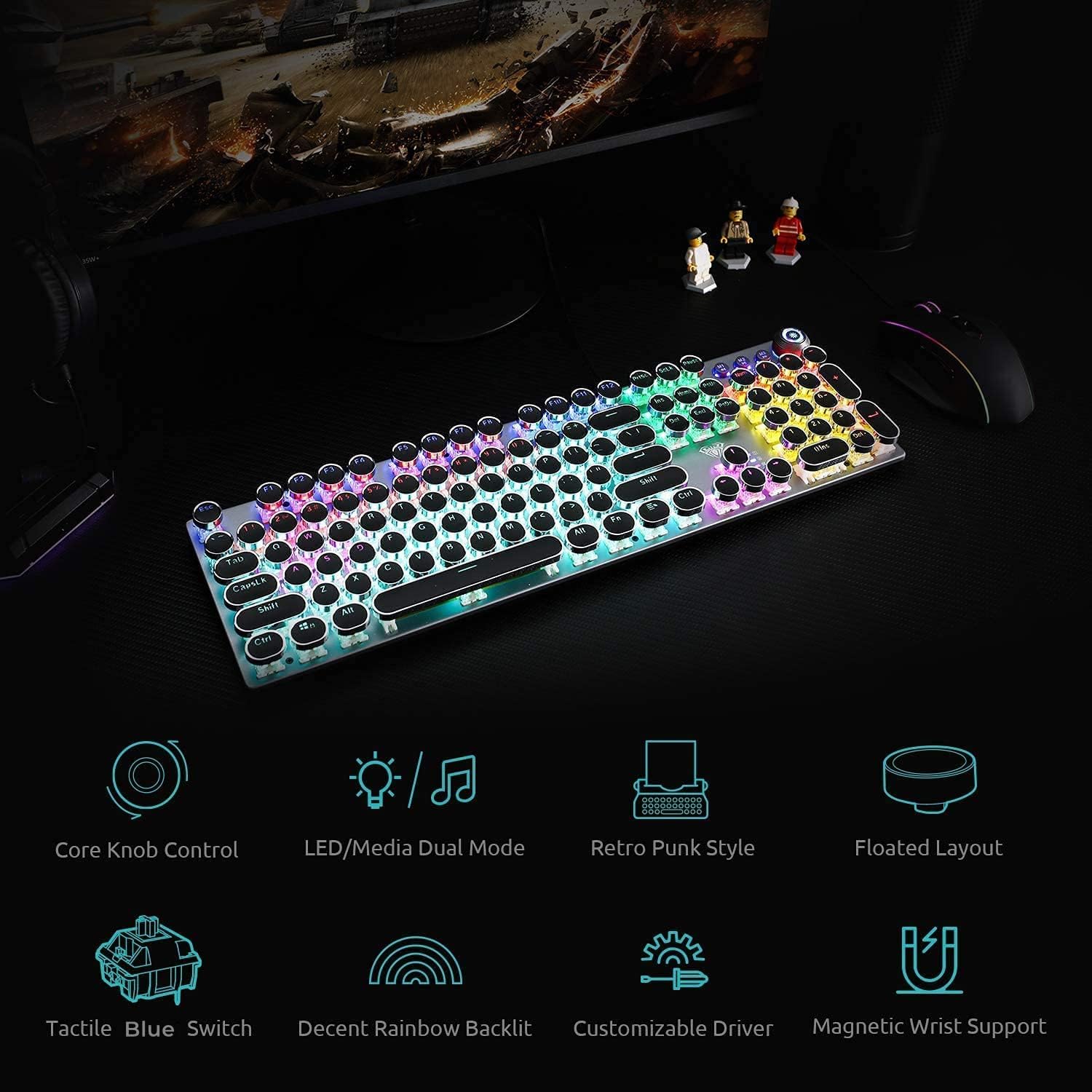 Encalife Retro Mechanical Gaming Keyboard RGB encalife