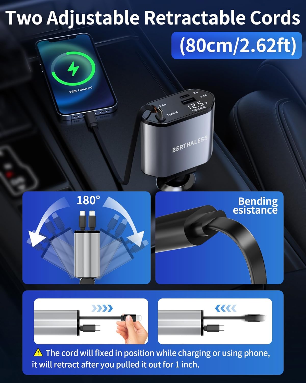 Retractable Car Charger 4 in 1 Fast encalife