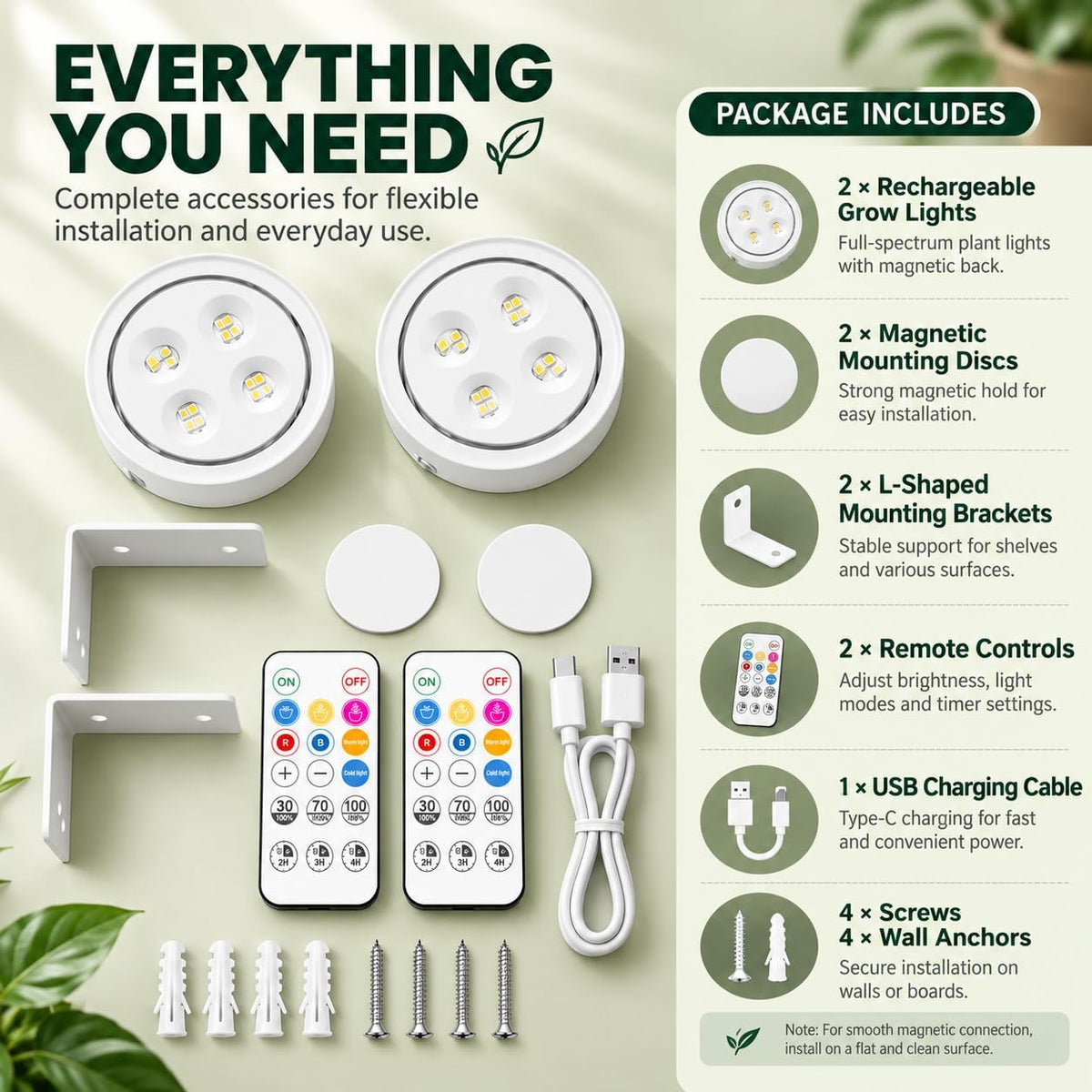 Grow Light For Indoor Plants | Rechargeable Magnetic Wireless encalife