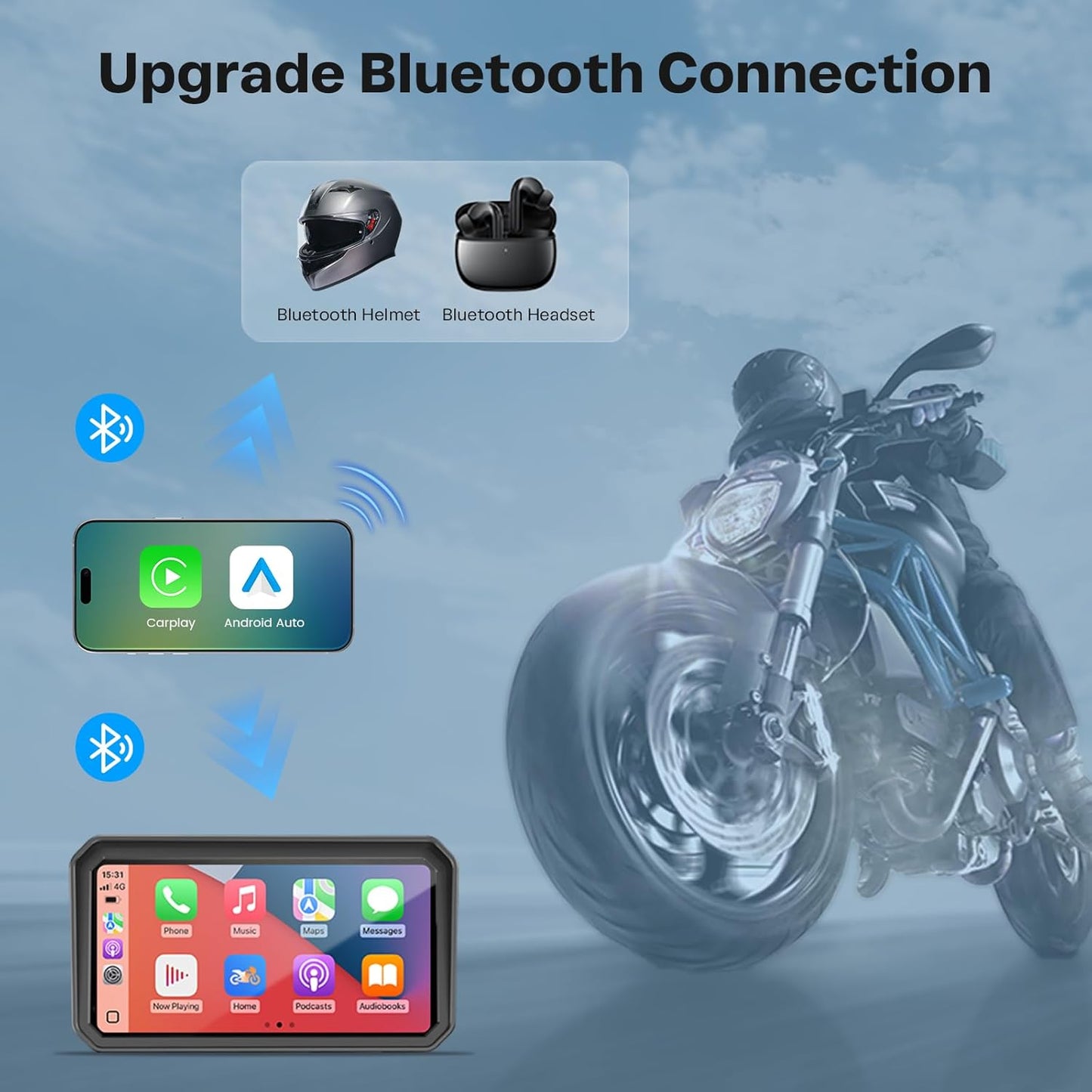 6.25 Inch Motorcycle Carplay Screen Wireless GPS encalife