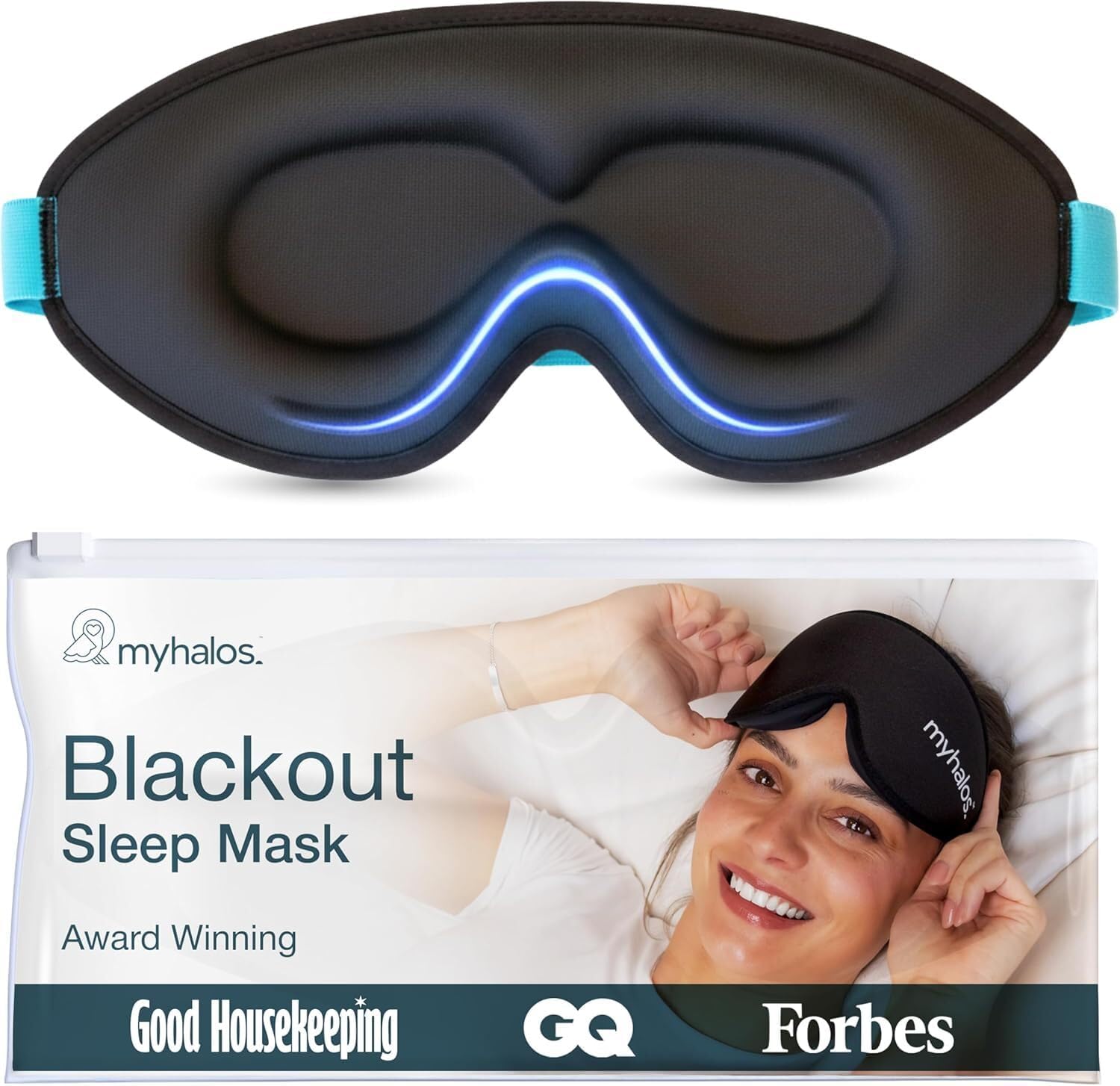 Encalife black 3D blackout sleep mask with contoured eye cups and adjustable strap