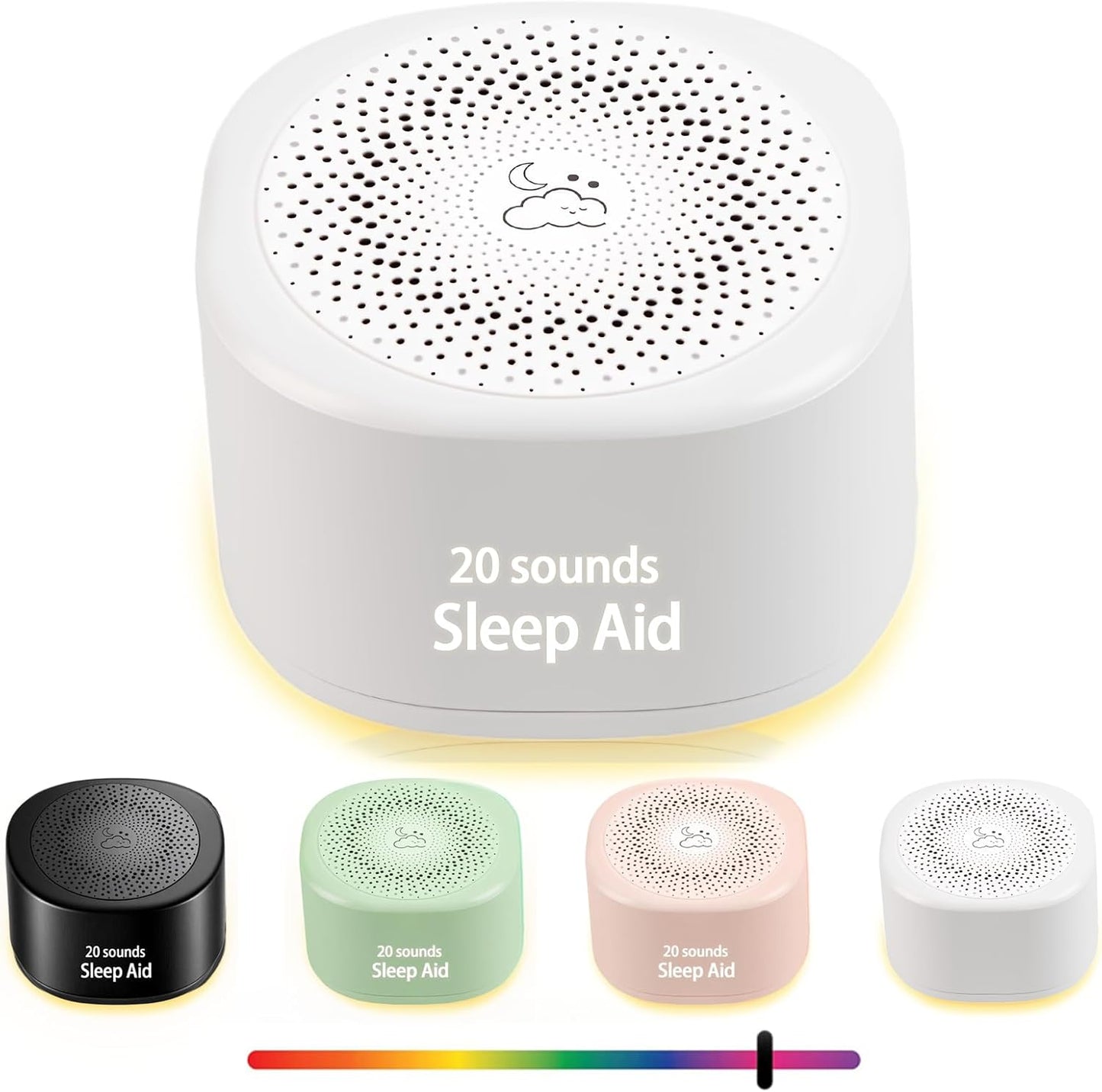 Portable white noise machine with colorful night light