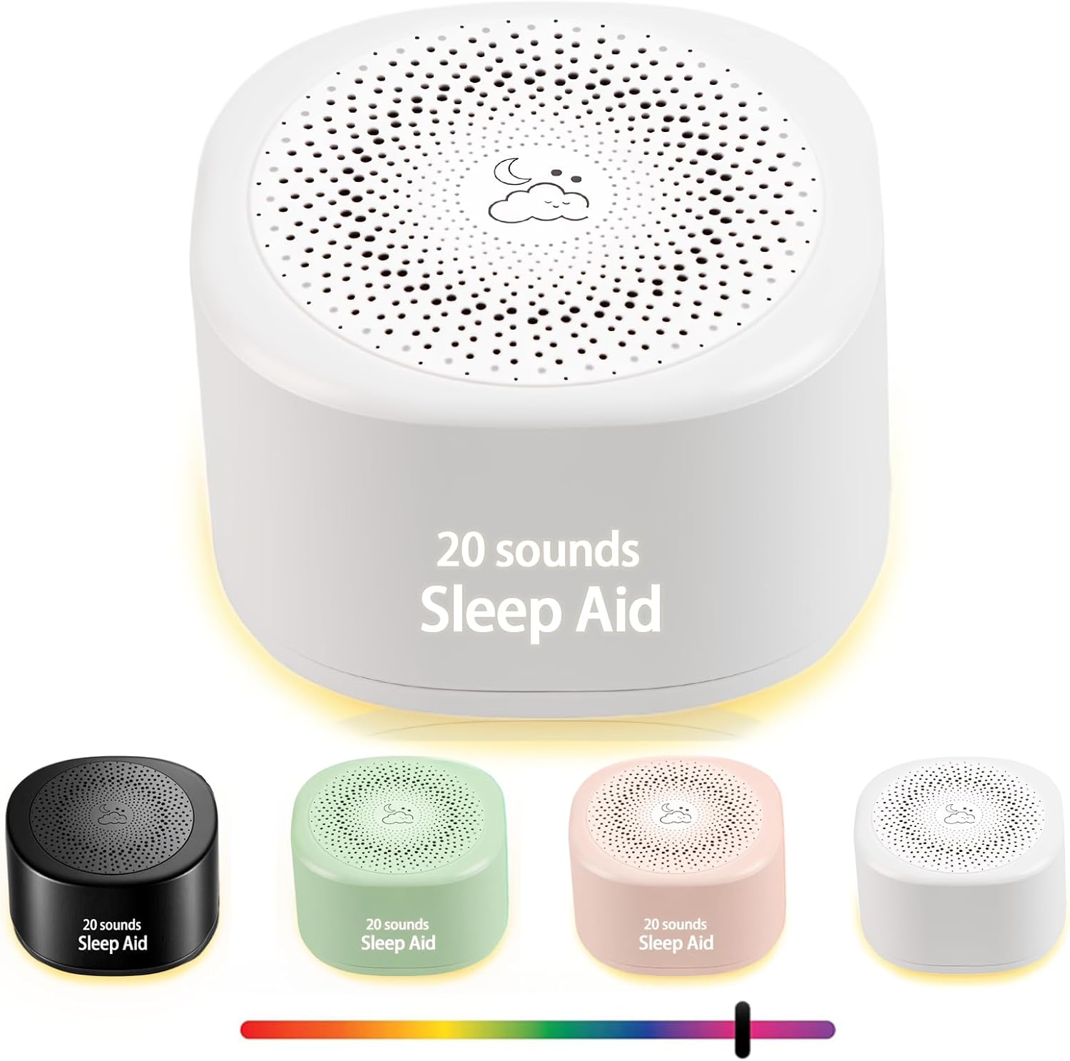Portable white noise machine with colorful night light