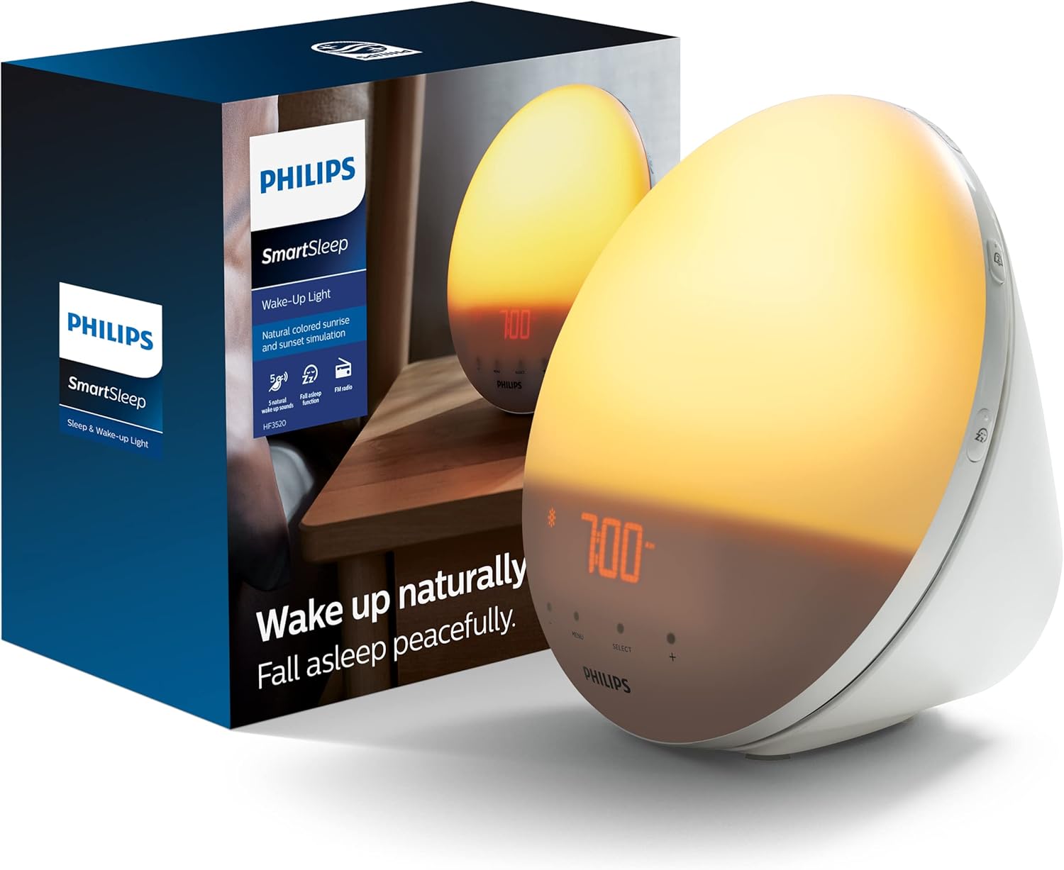 Round sunrise alarm clock with colored wake-up light