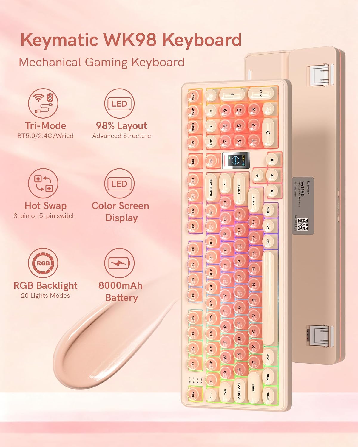 Pink RGB Gaming Mechanical Keyboard encalife
