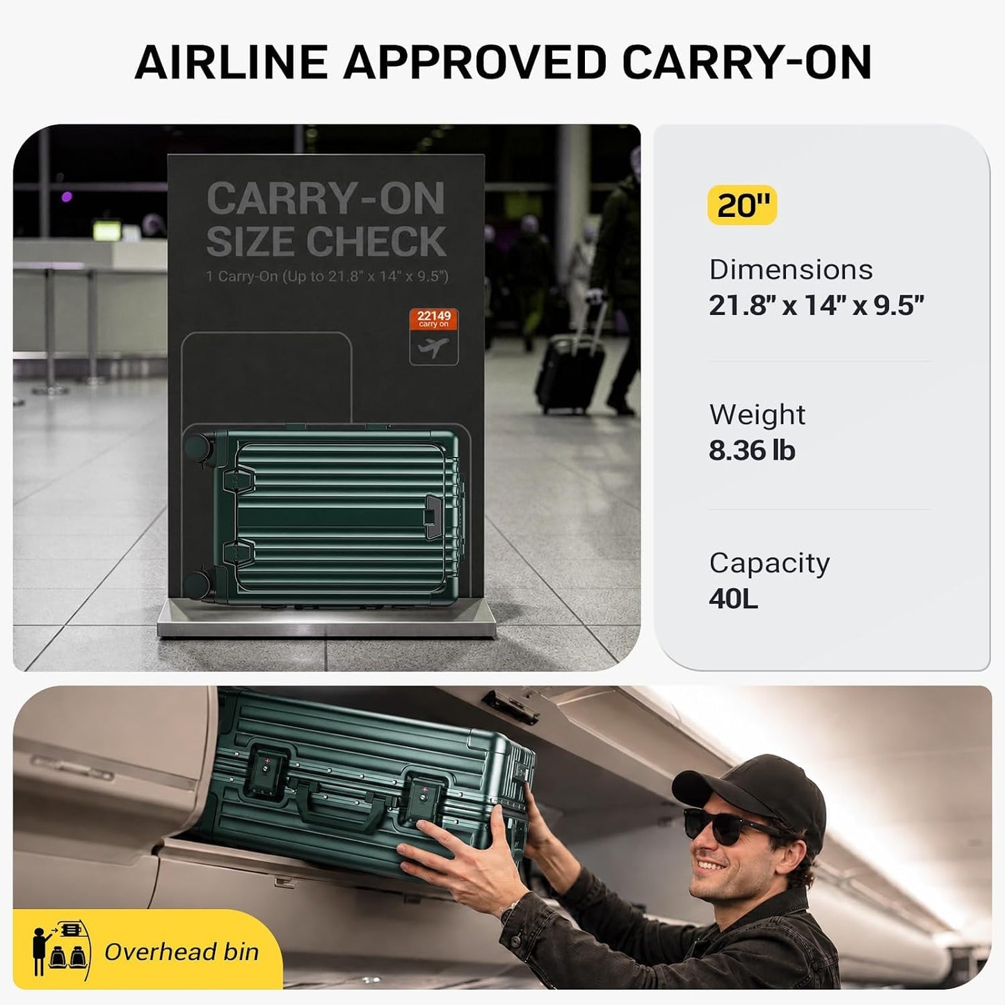 Aluminum Frame Carry On Luggage with USB Charging encalife