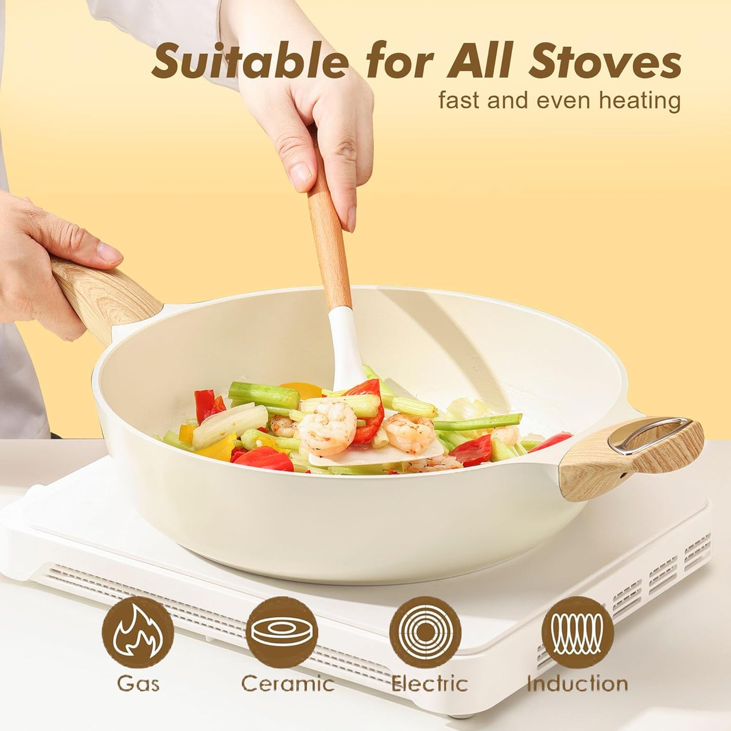 Nonstick Frying Pan with Lid I 12 Inch Ceramic encalife
