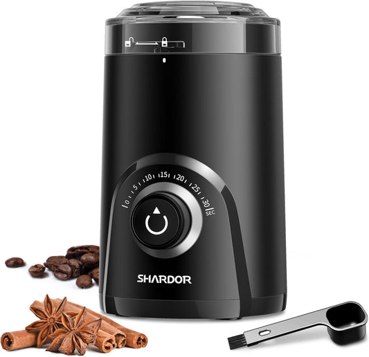 Quiet electric coffee grinder with 70 g capacity