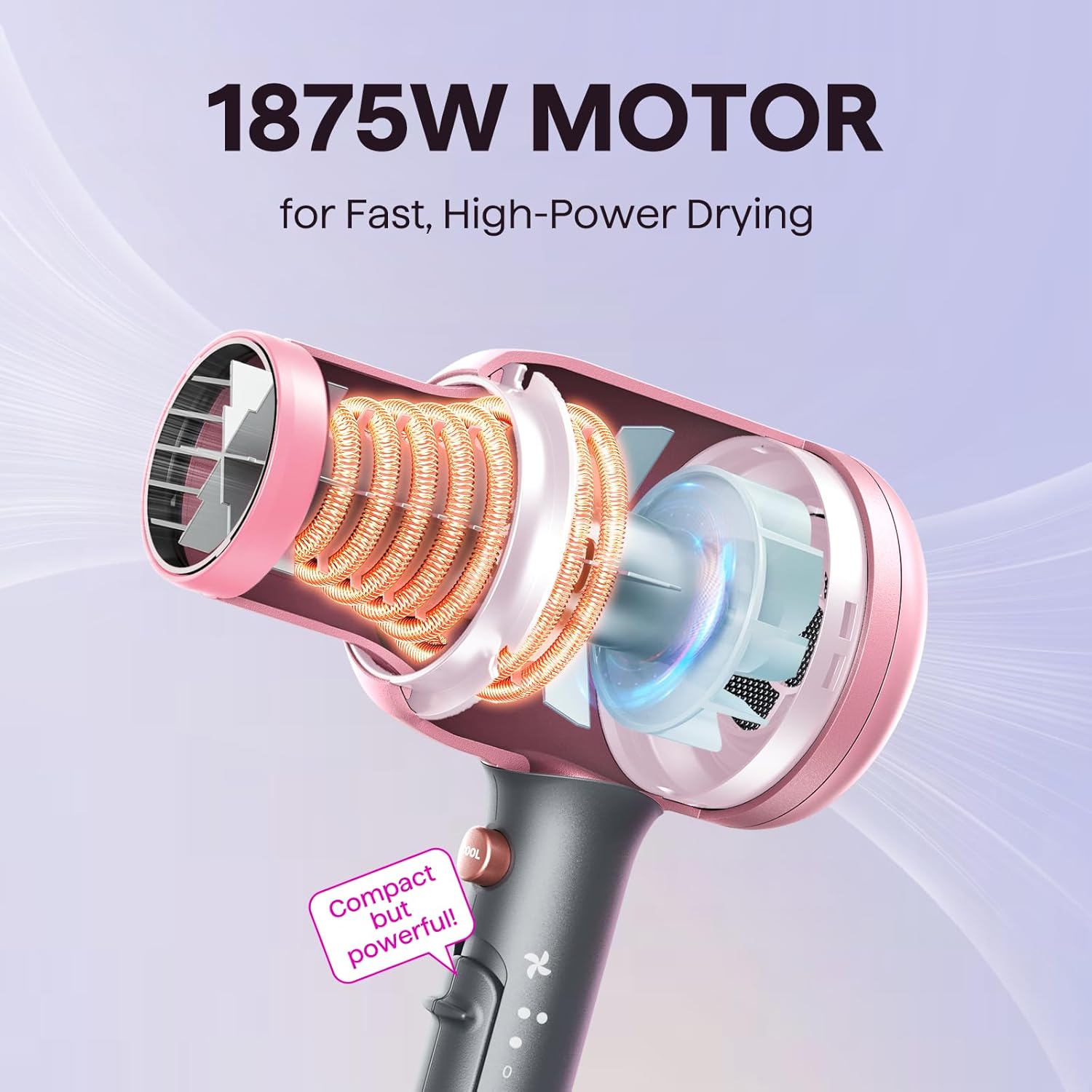 Rose Gold Ionic Hair Dryer | 1875W Blow Dryer for Curly Hair with Diffuser encalife