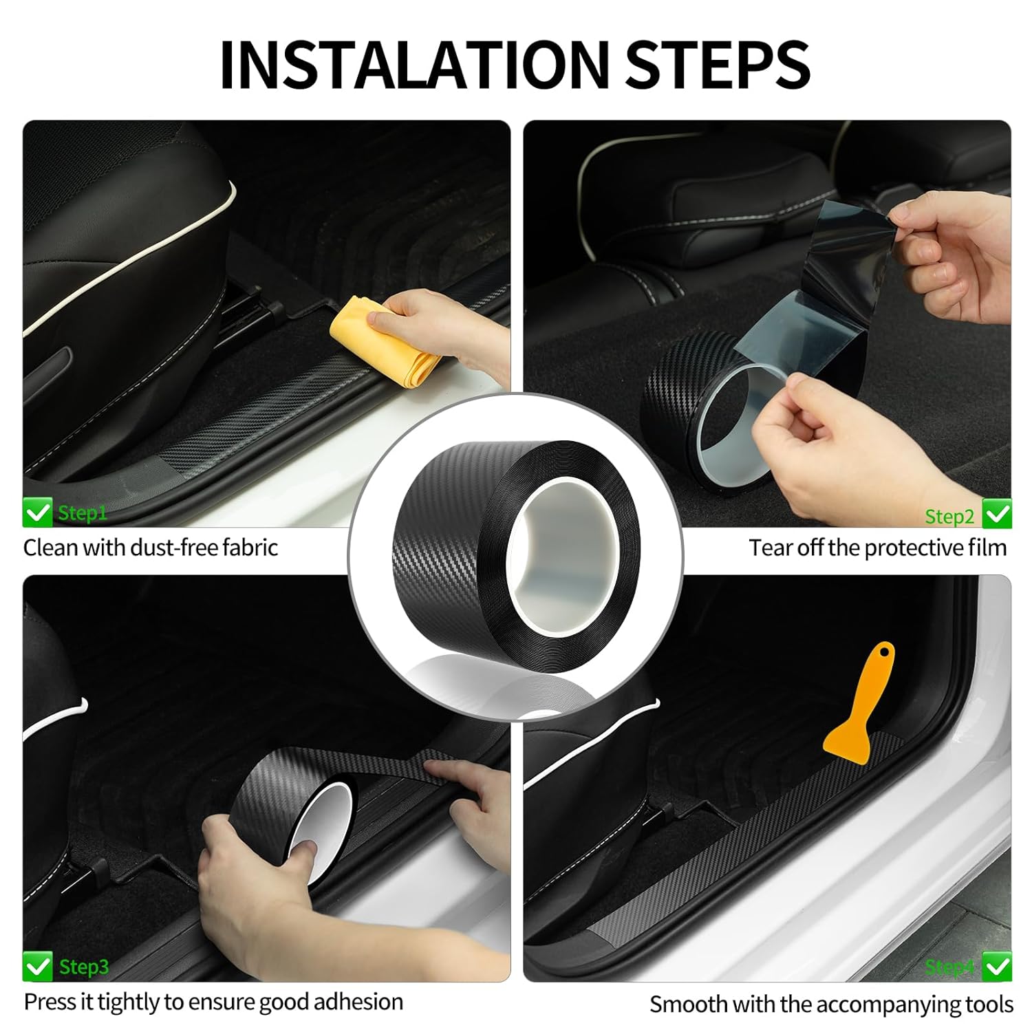 Matte Carbon Fiber Car Door Sill Protector Tape encalife
