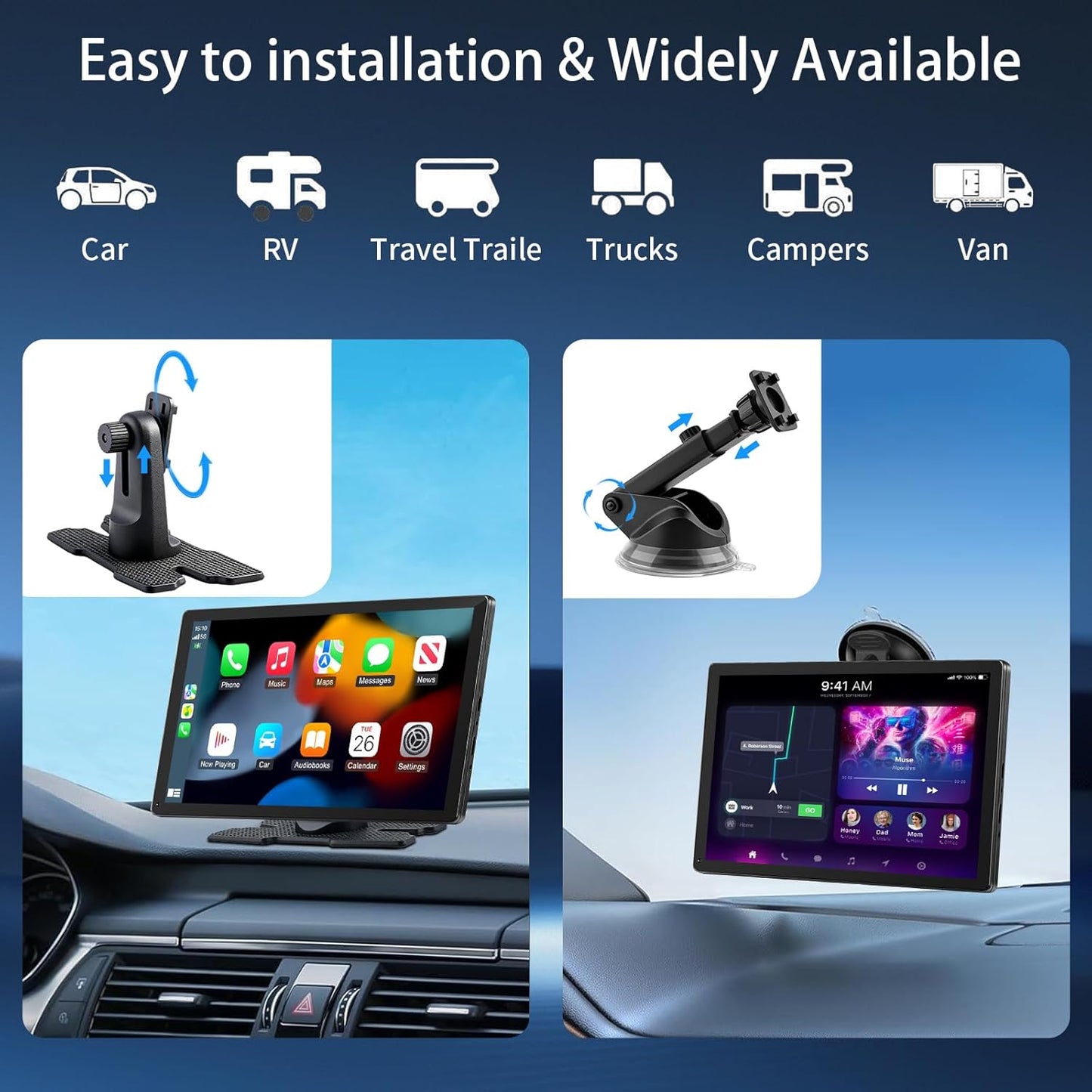 9 Inch Wireless Carplay Screen Portable Touchscreen encalife