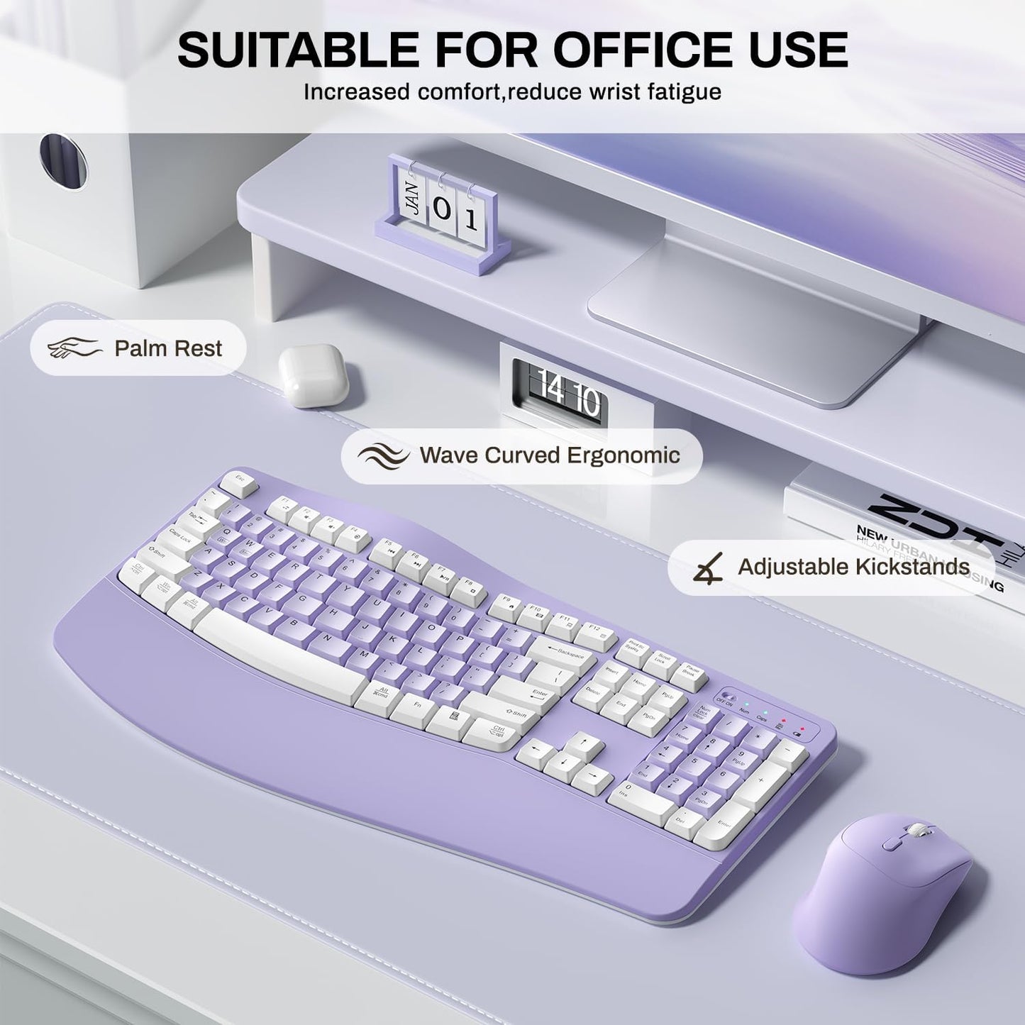 Ergonomic Wireless Keyboard and Mouse Combo encalife