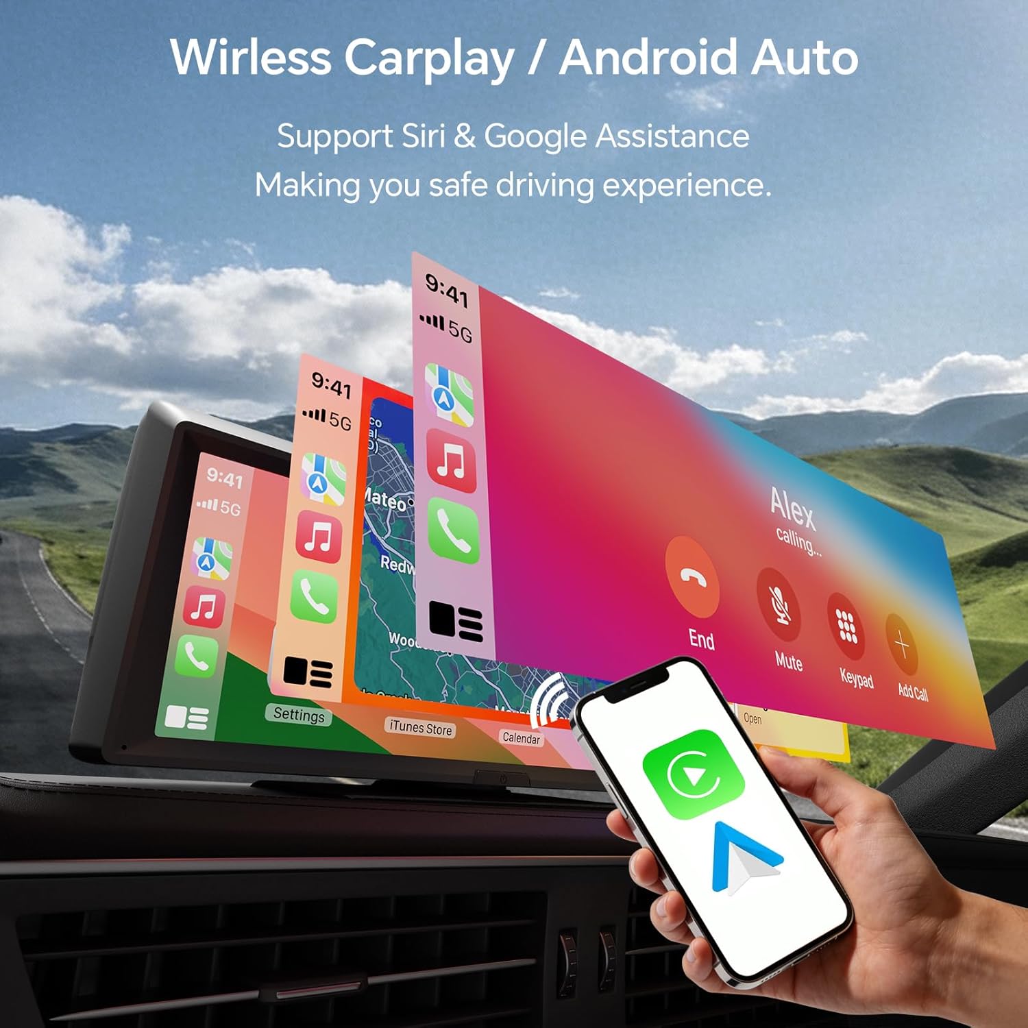 8.1 Inch Wireless Carplay Screen With Dash Camera encalife