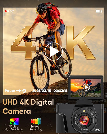 4K Digital Camera I 64MP Vlogging &amp; Travel Camera with Flip Screen encalife