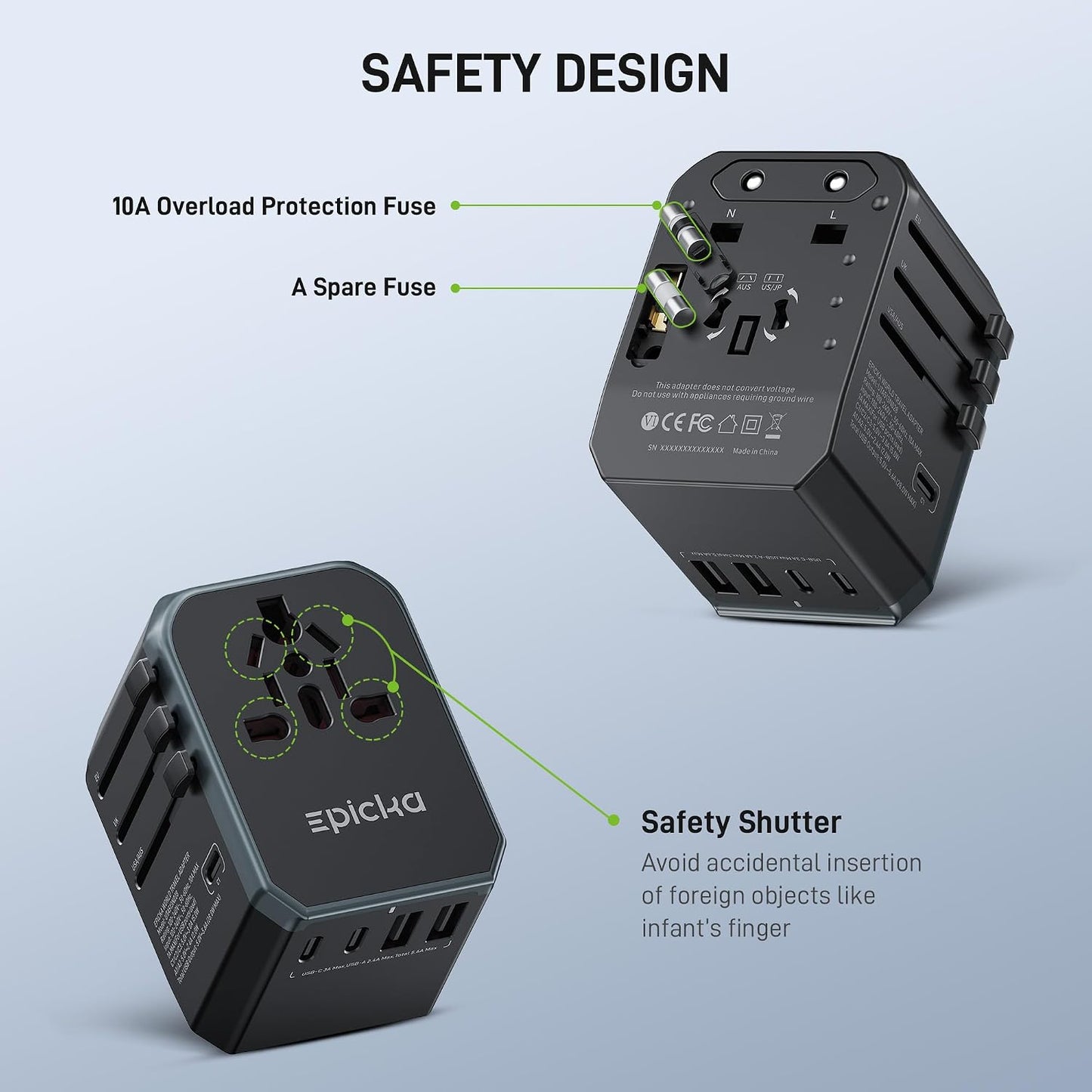 Universal Travel Adapter With Six Charging Ports encalife