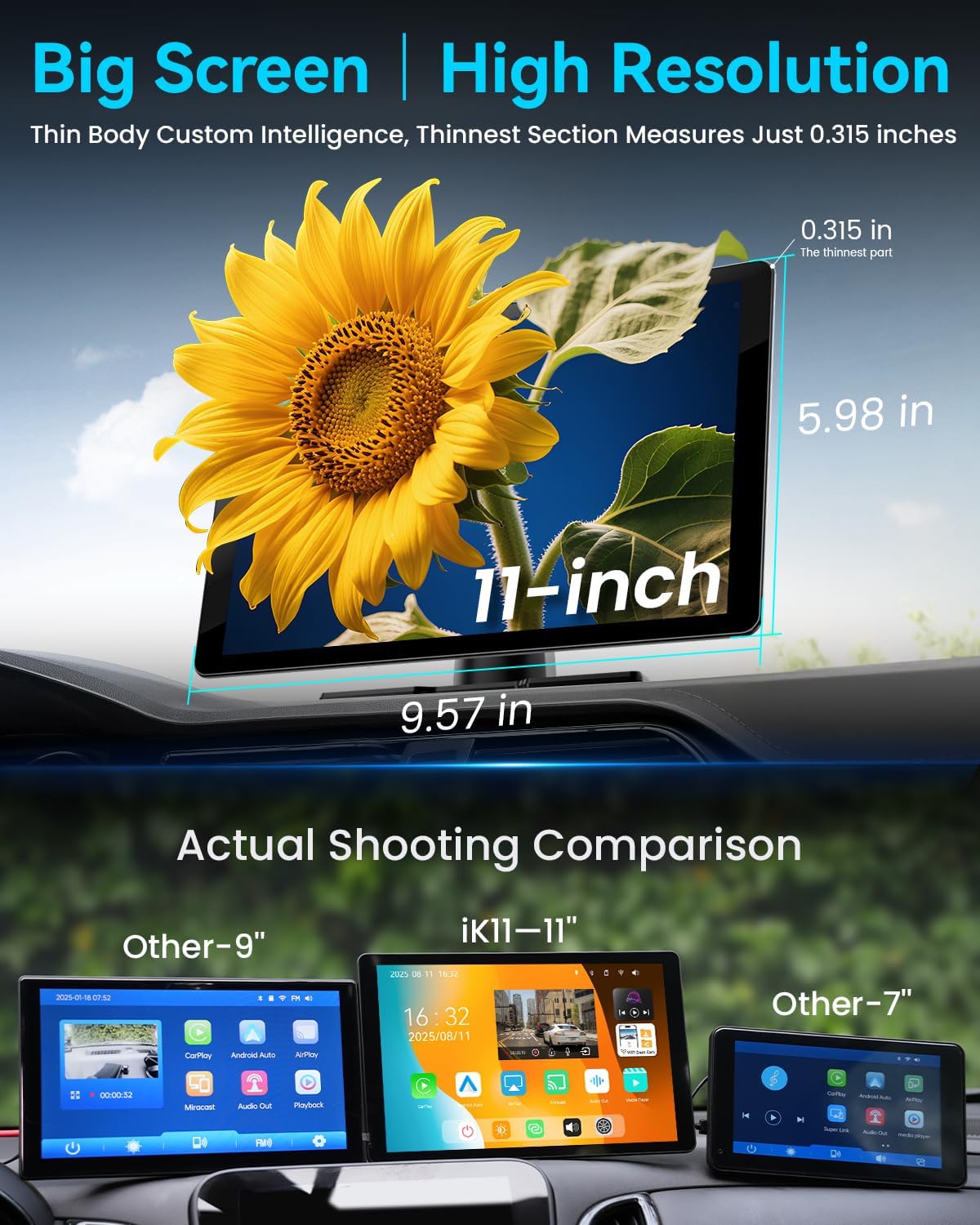 11 Inch Wireless Carplay Screen With Dash Camera encalife