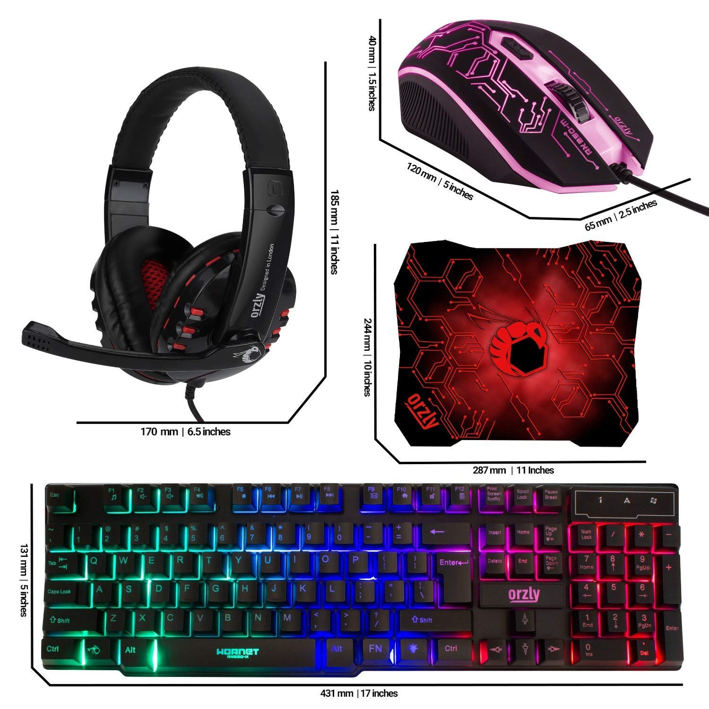 RGB Gaming Keyboard Mouse Headset Combo 4-in-1 Bundle encalife