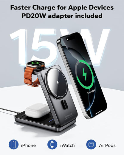 Foldable 3-in-1 Magnetic Travel Charging Station Set encalife