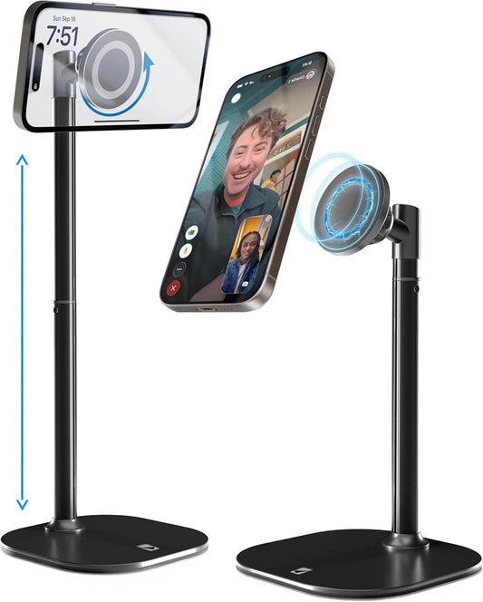 Magnetic mobile stand with adjustable height and weighted desk base