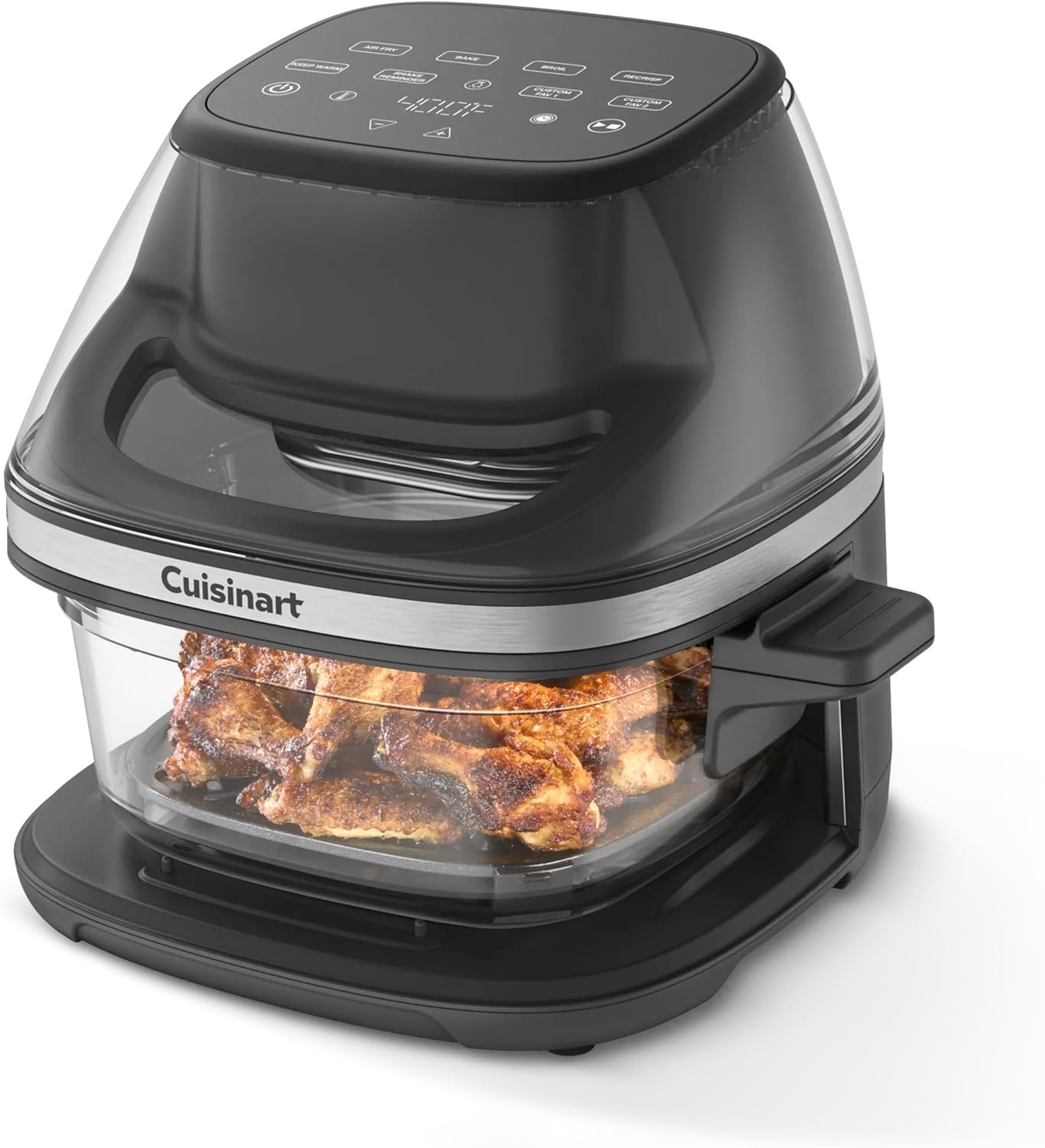 Clear view glass air fryer showing food while cooking