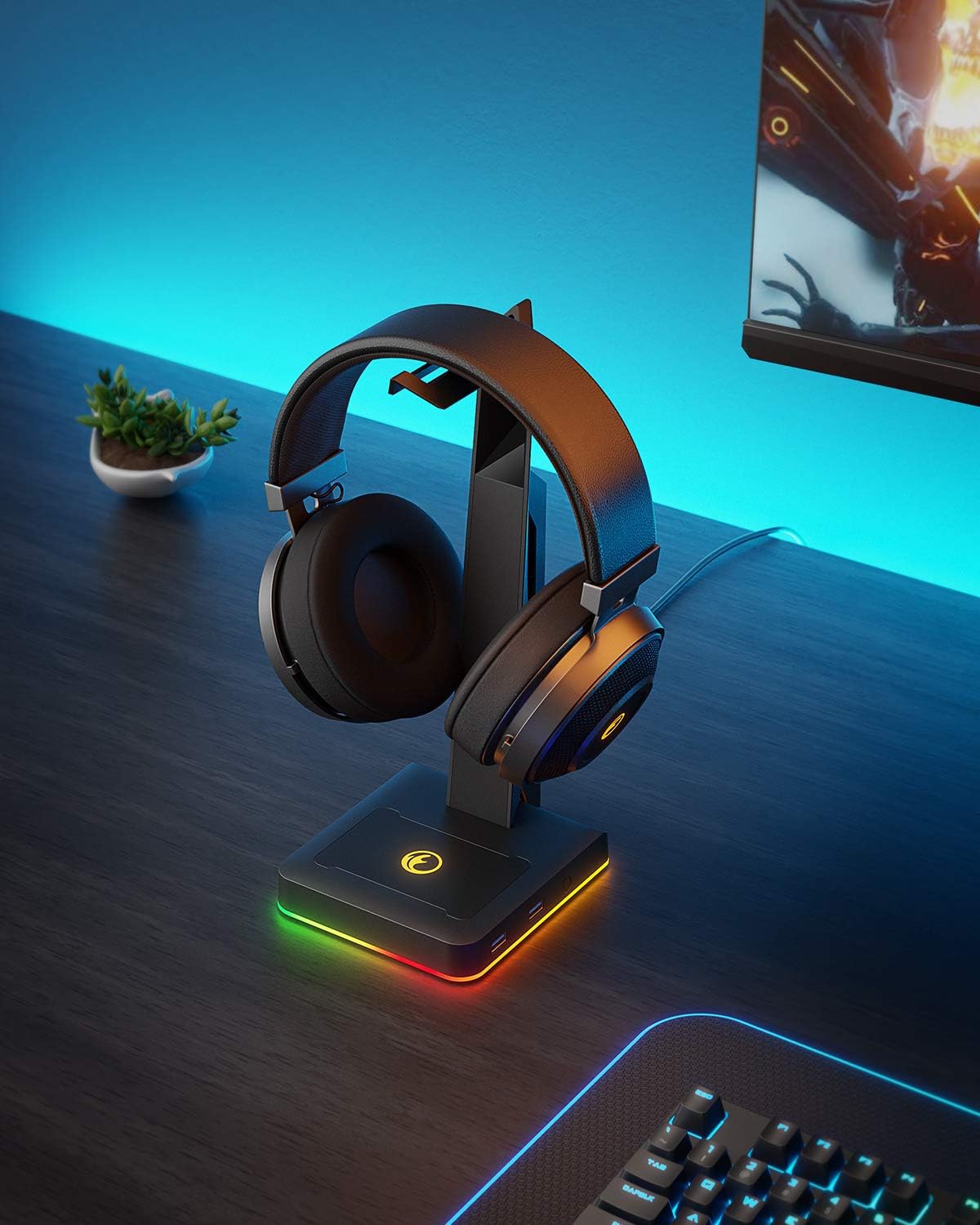 RGB Lighting Gaming Headset Stand USB Hub encalife