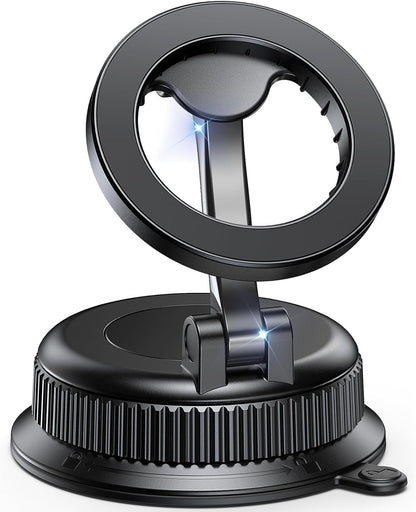 Black Magnetic MagSafe car phone mount on dashboard for hands-free driving