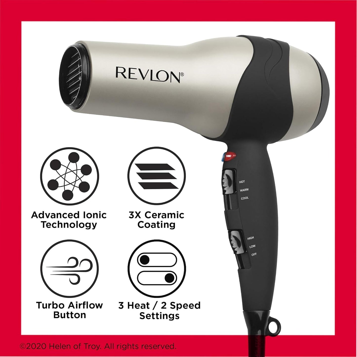 REVLON Turbo Hair Dryer | 1875 Watts of Maximum Shine, Fast Dry (Silver) encalife