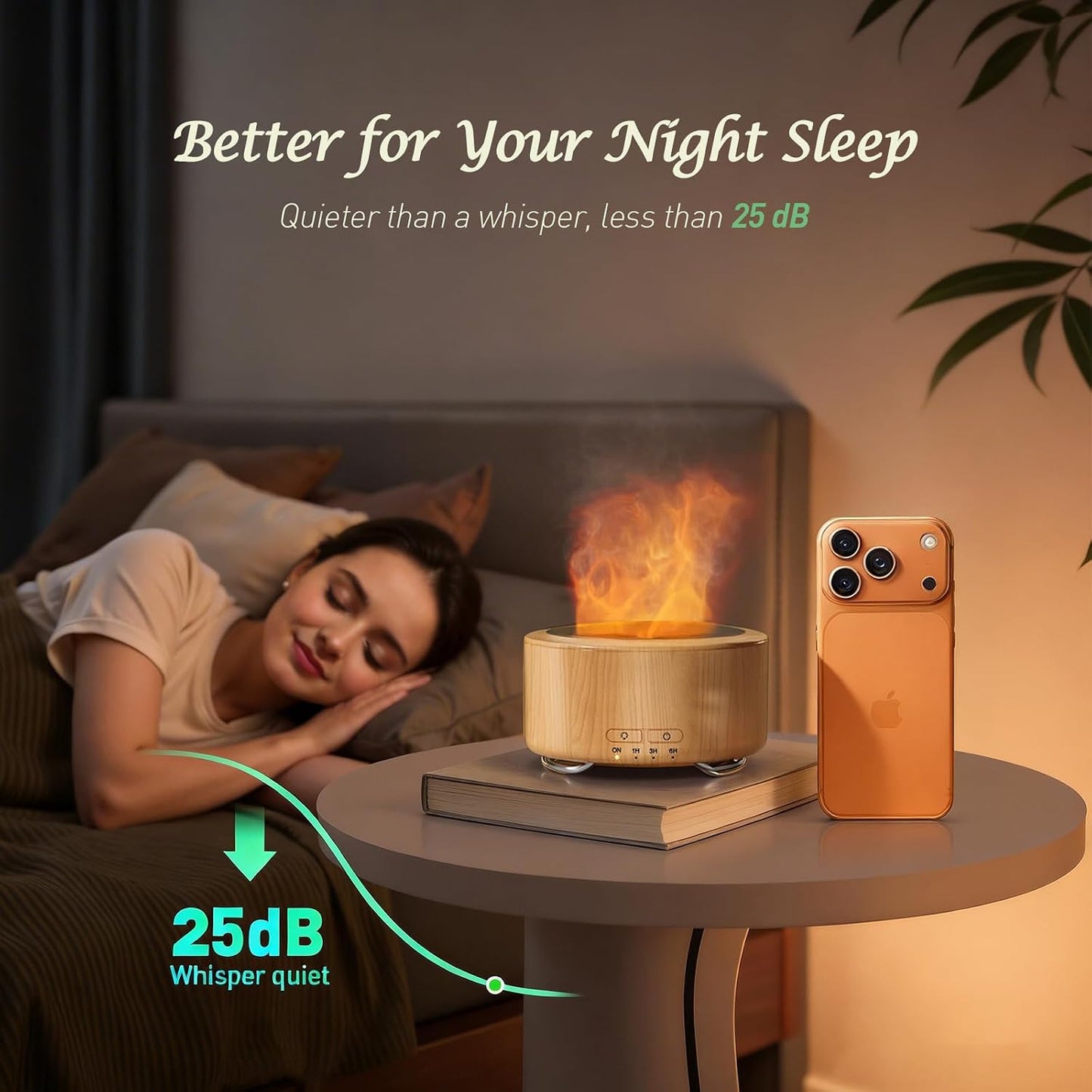 500ML Fireplace Essential Oil Diffuser Flame Light encalife