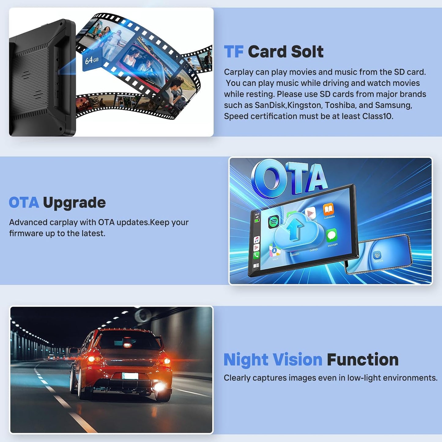9 Inch Wireless Carplay Screen With Backup Camera encalife
