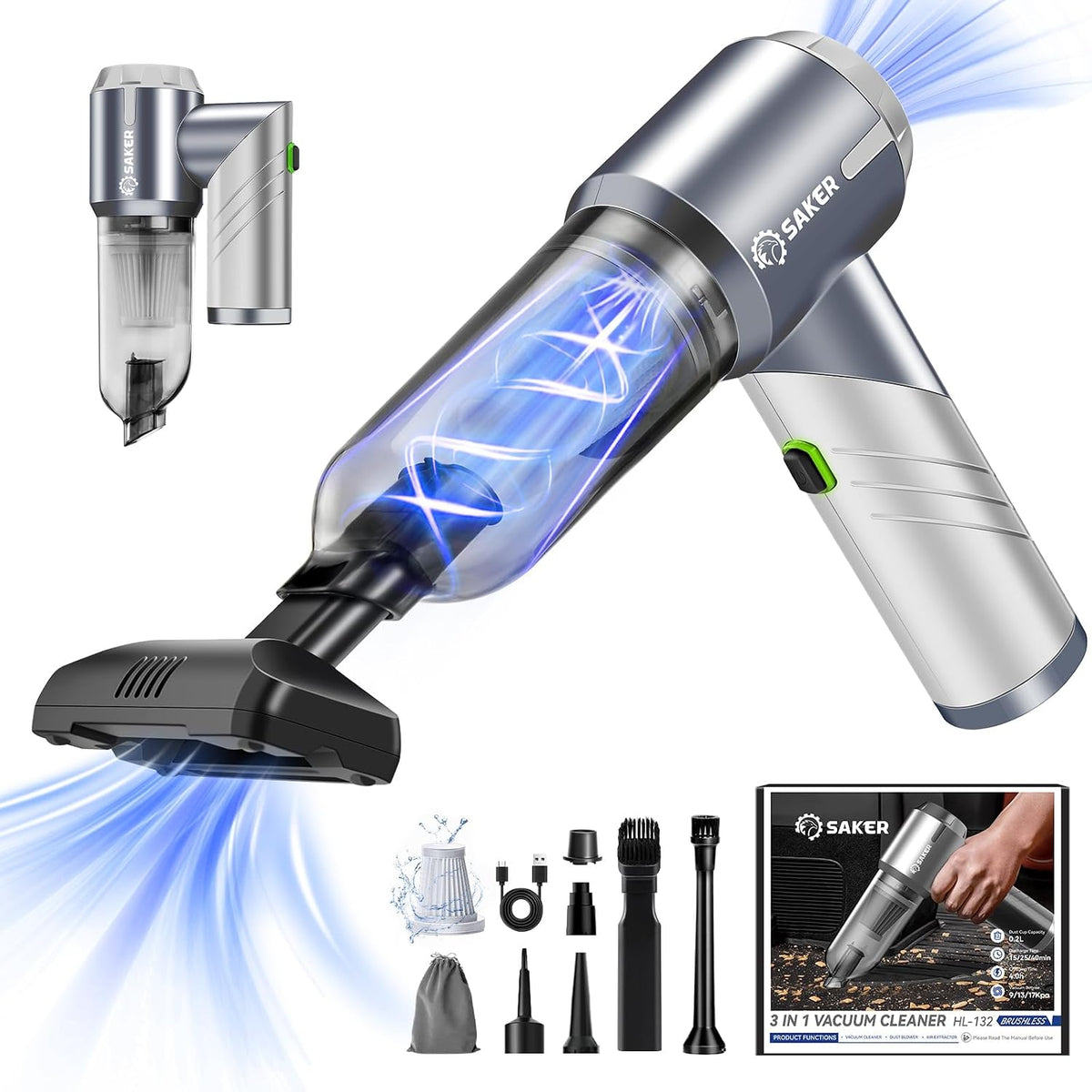 Cordless Handheld Car Vacuum Blower Air Pump encalife