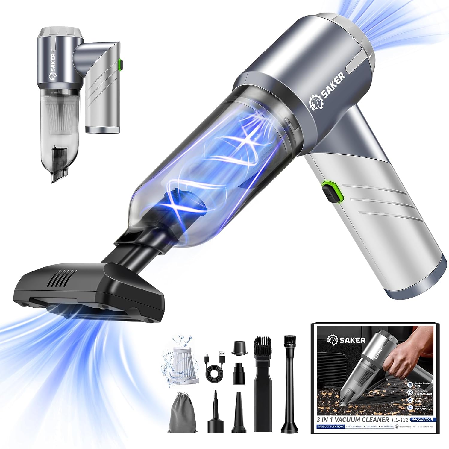 Cordless Handheld Car Vacuum Blower Air Pump encalife
