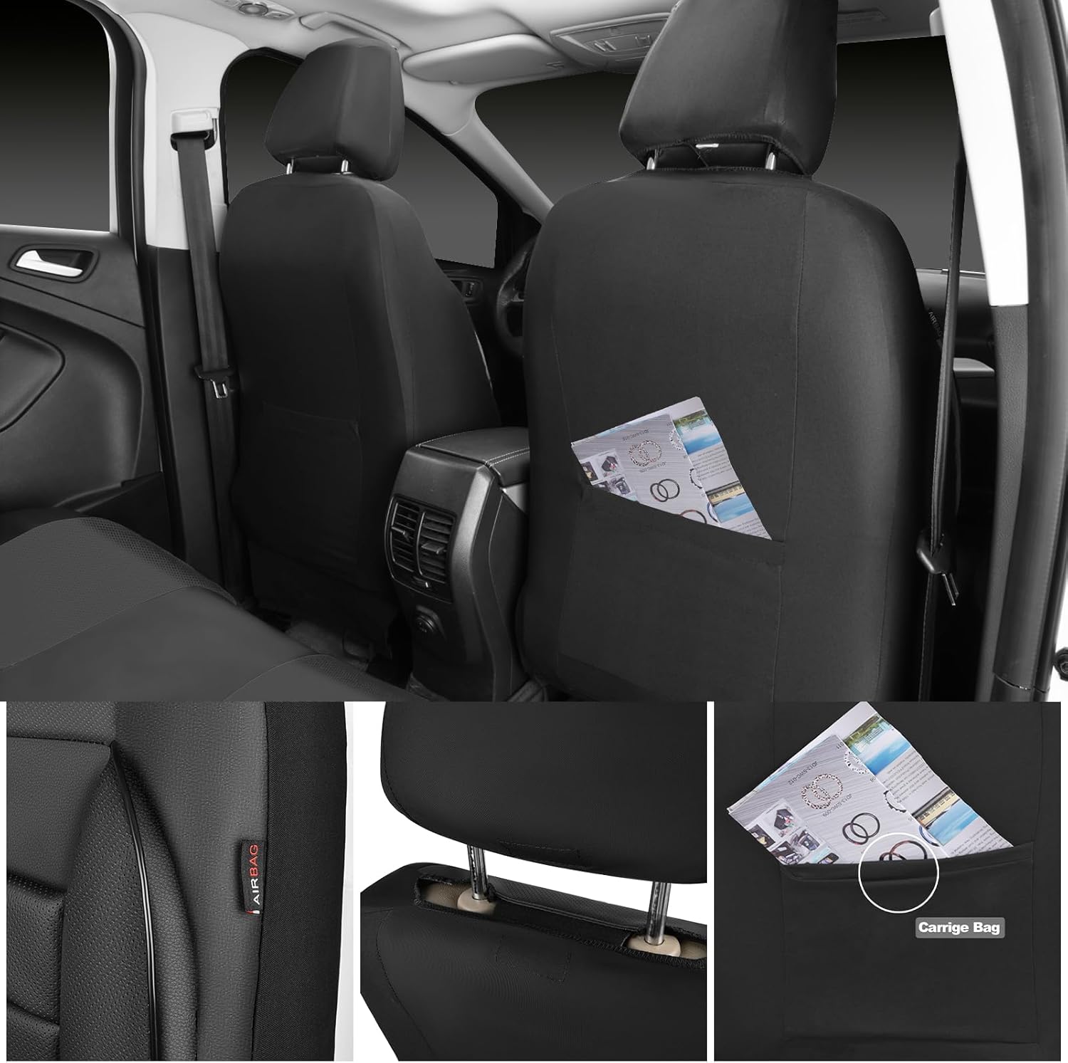 Faux Leather Front Car Seat Covers 3D Foam Support encalife