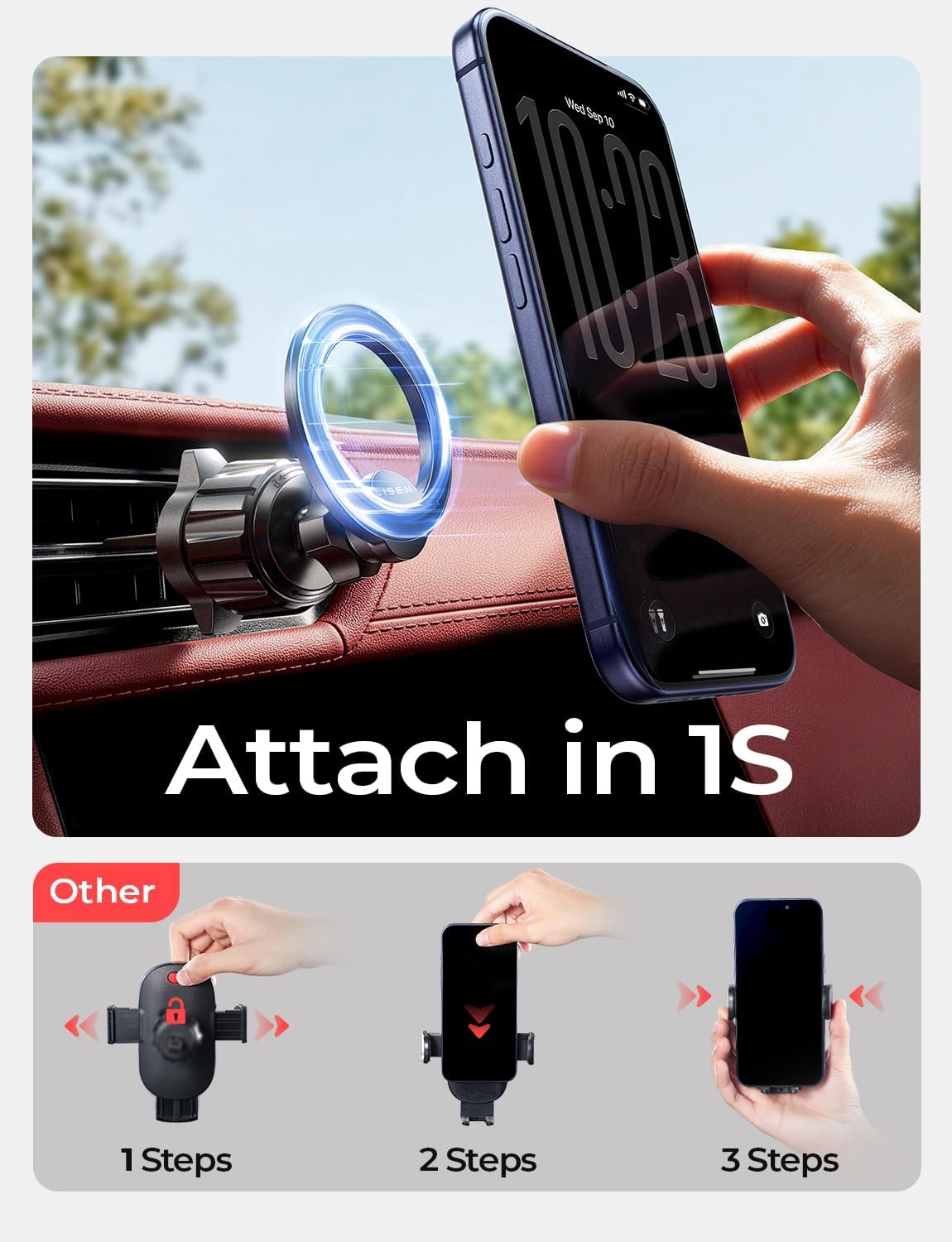 Magnetic MagSafe Car Phone Mount Dual-Base encalife