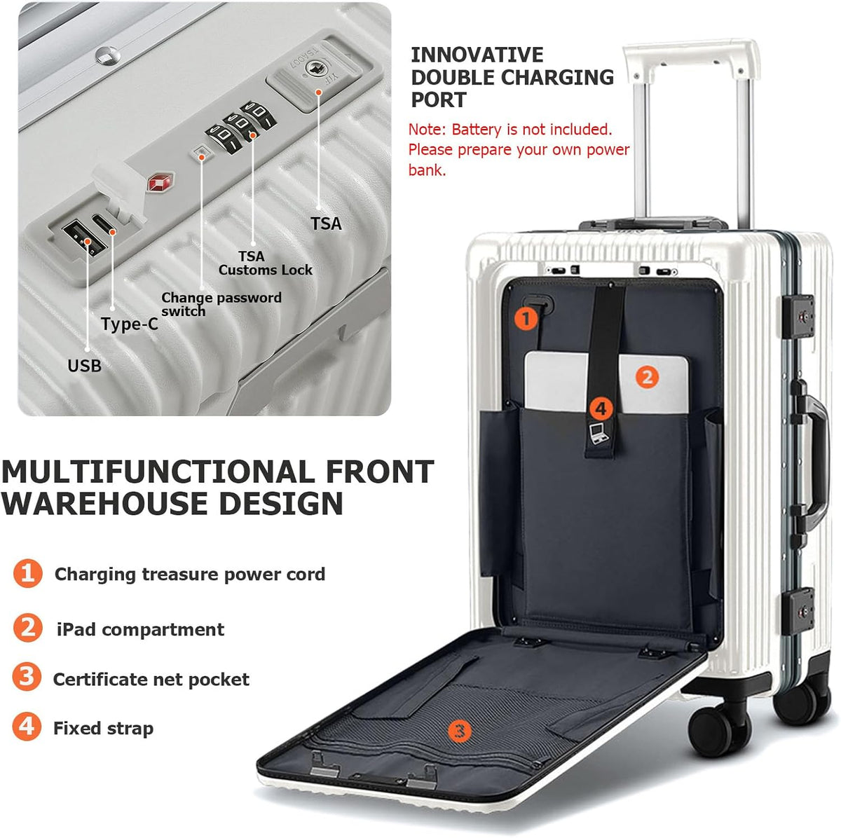 Smart Hardshell Carry-On Luggage with USB encalife