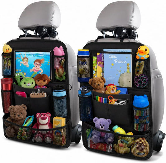 Black car backseat organizer with tablet holder
