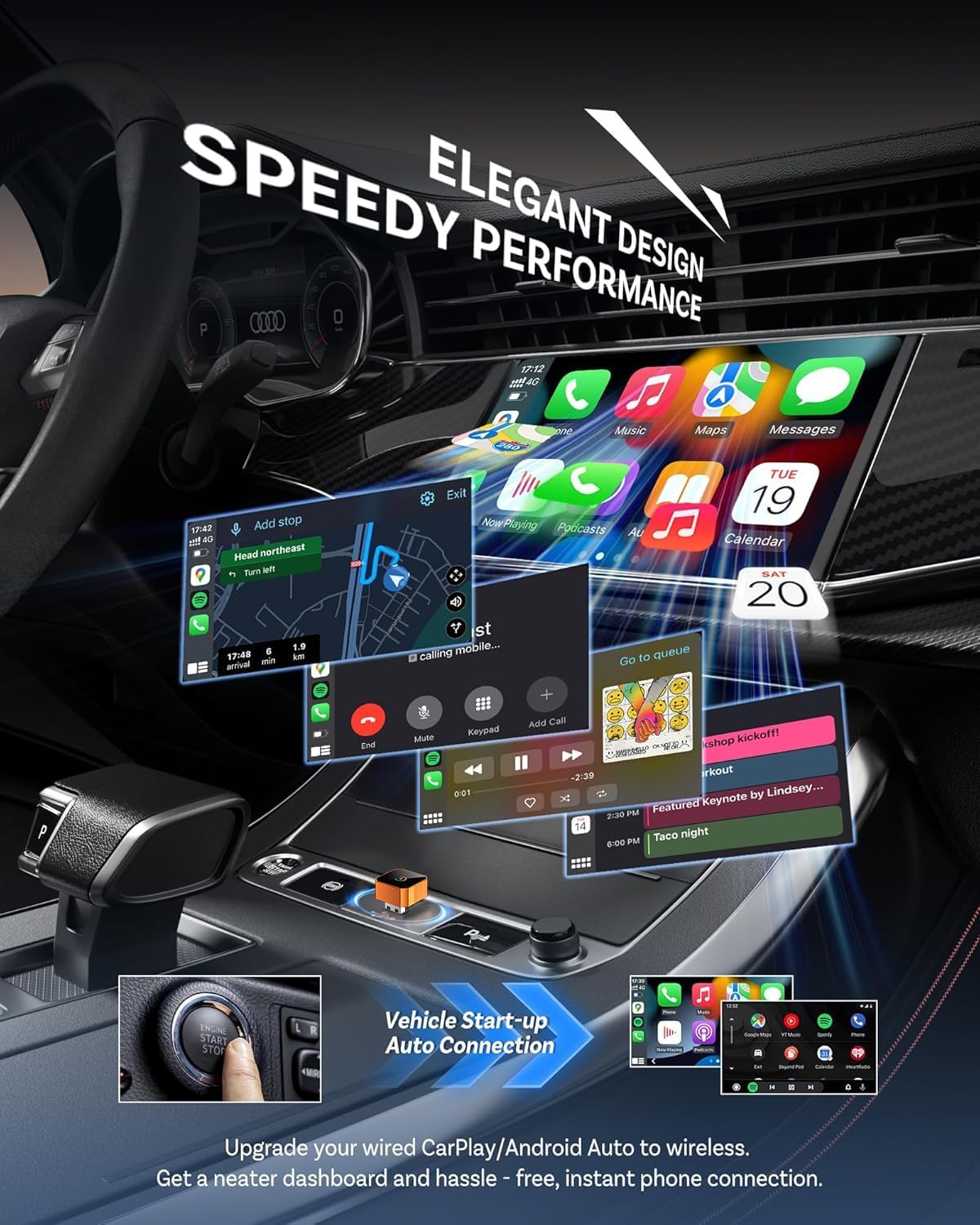 Wireless CarPlay & Auto Adapter | Plug & Play CarPlay Dongle encalife