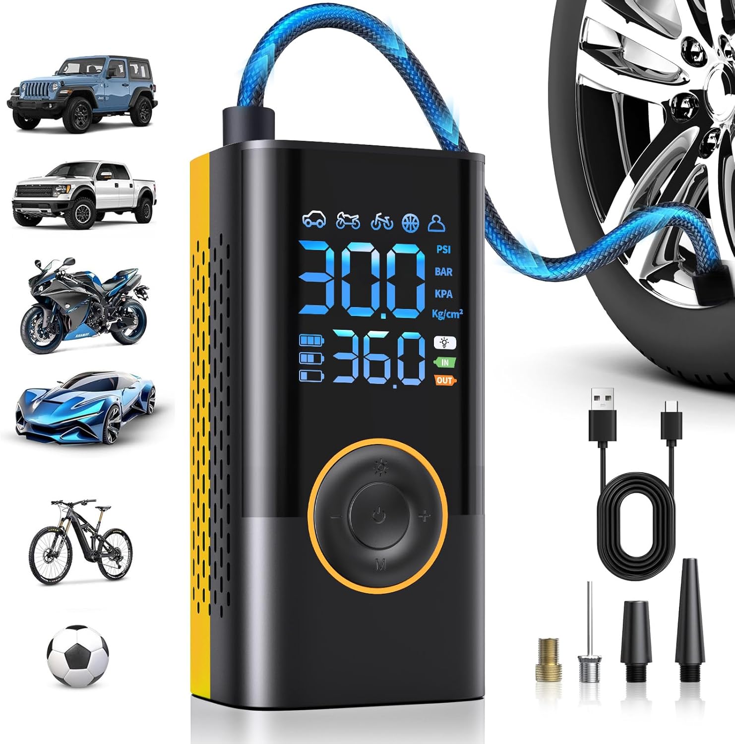 Portable Cordless Tire Inflator With Digital Pressure Gauge encalife