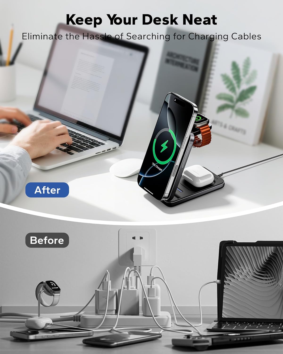 Foldable 3-in-1 Magnetic Travel Charging Station Set encalife