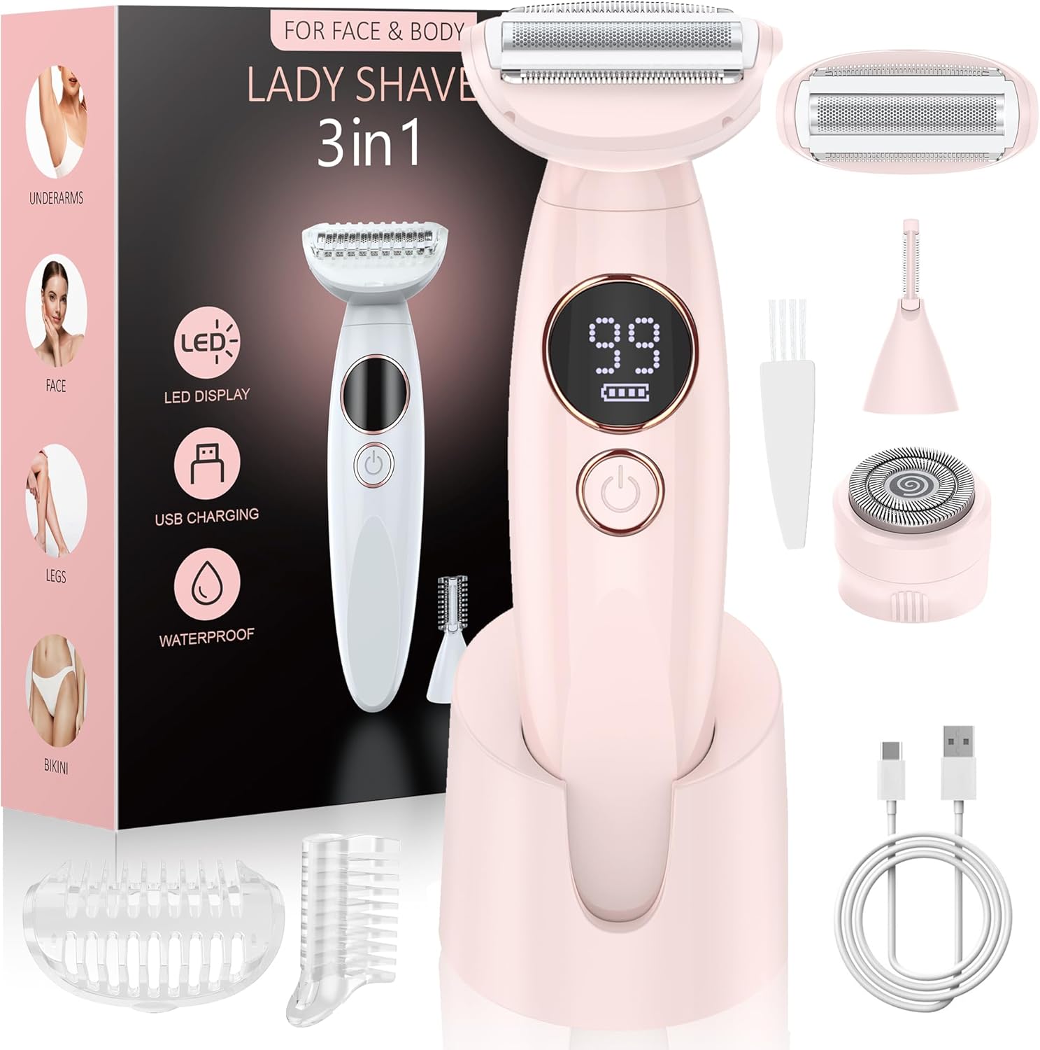 3-in-1 Electric Razor Women Bikini Trimmer Display encalife
